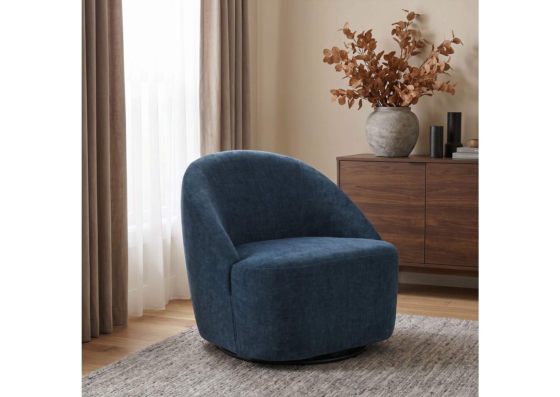 Leon Upholstered Barrel Swivel Accent Chair Navy image 3