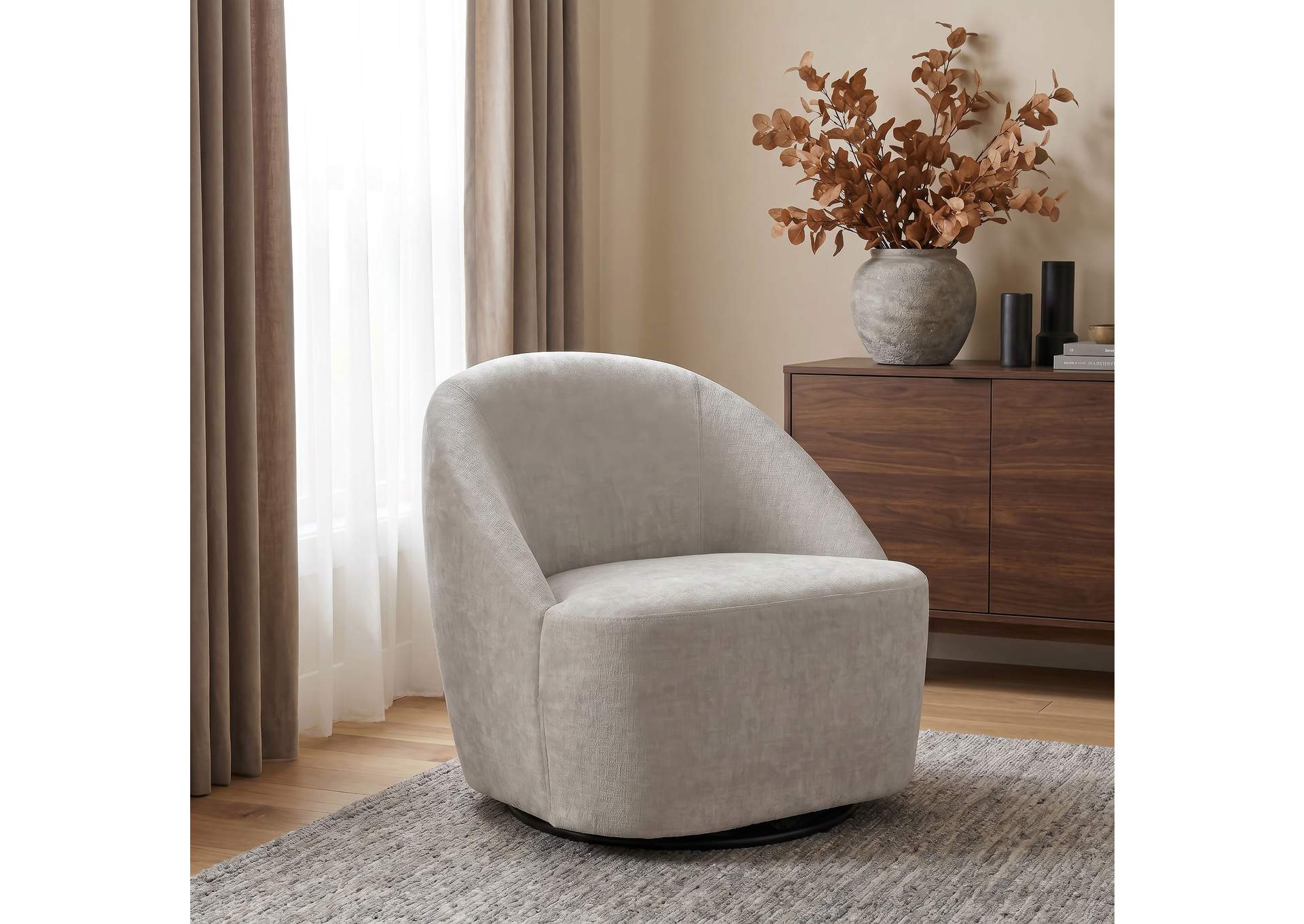 Leon Chenille Upholstered Swivel Accent Chair Beige image 3