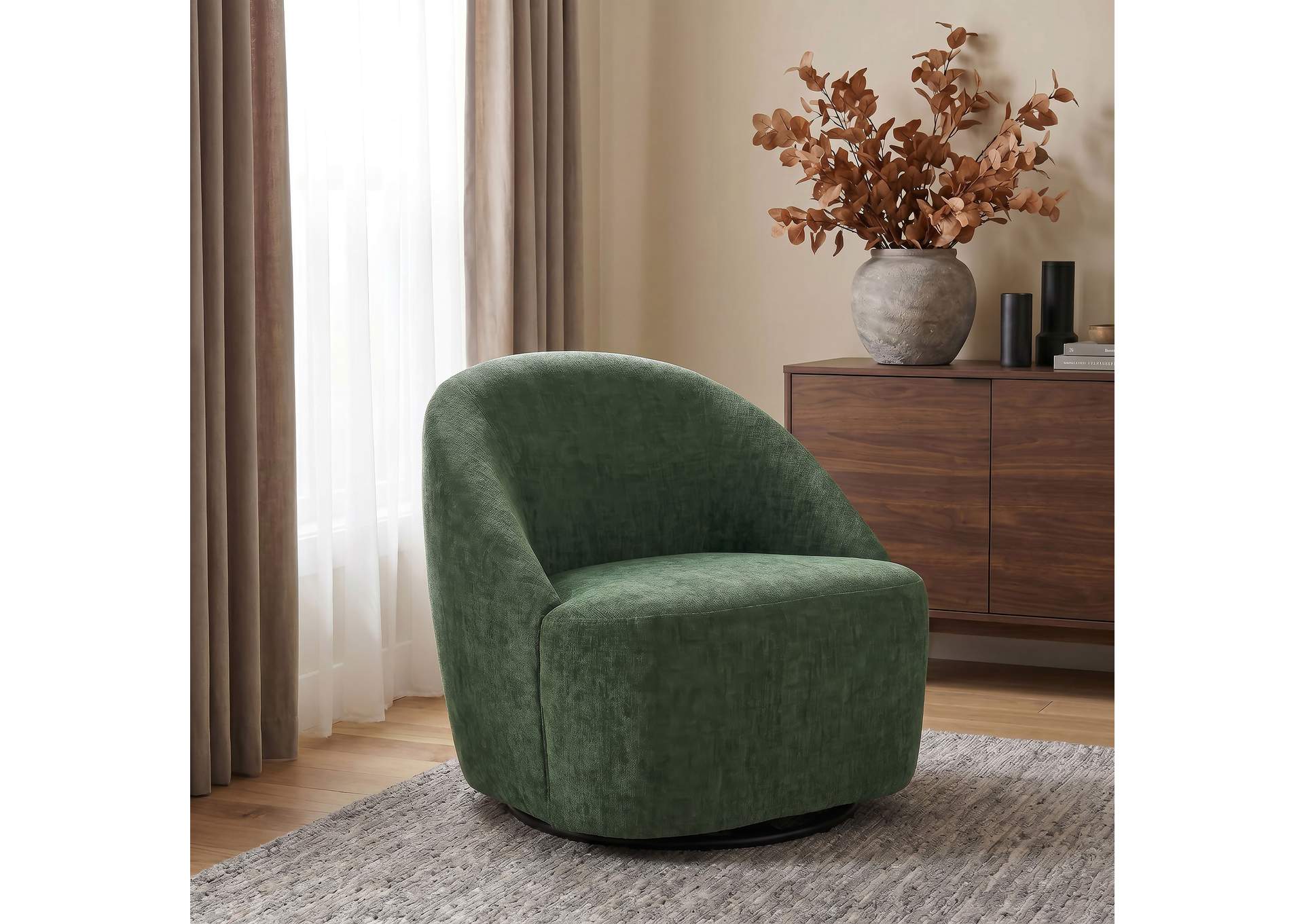 Leon Chenille Upholstered Swivel Accent Chair Green image 3