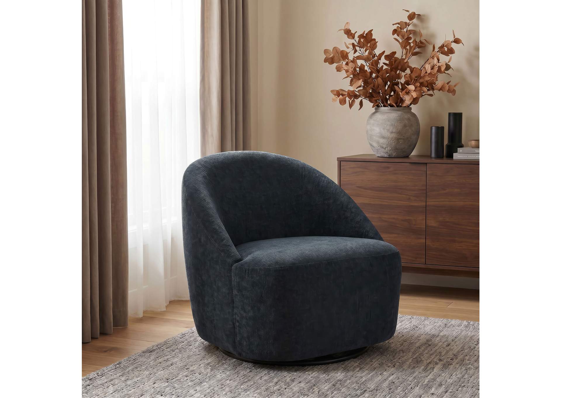 Leon Chenille Upholstered Swivel Accent Chair Black image 3