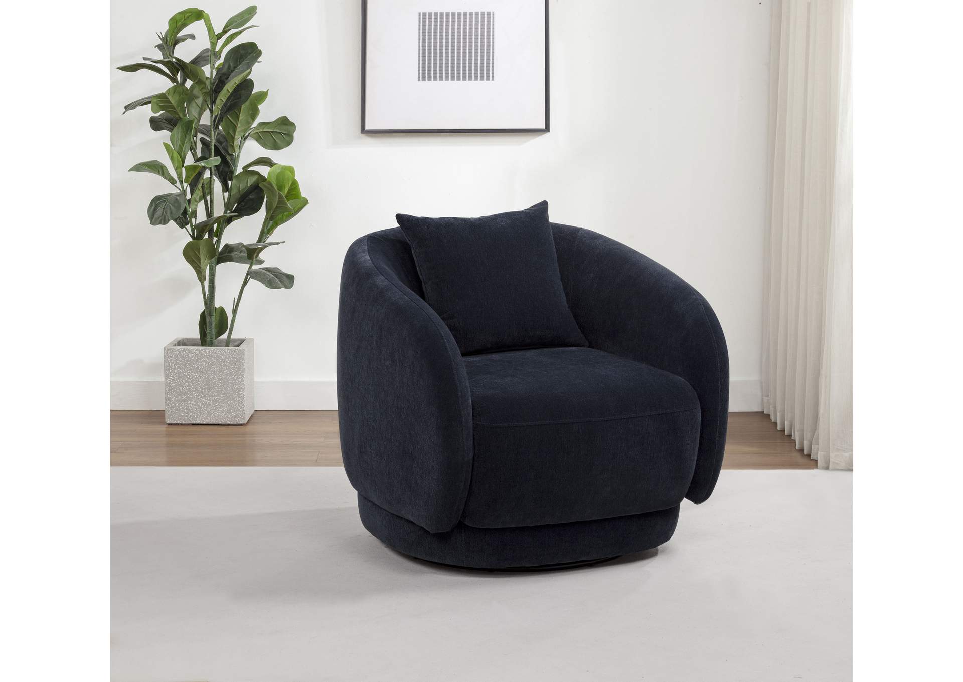 Arnaud Chenille Upholstered Swivel Accent Chair Navy image 3