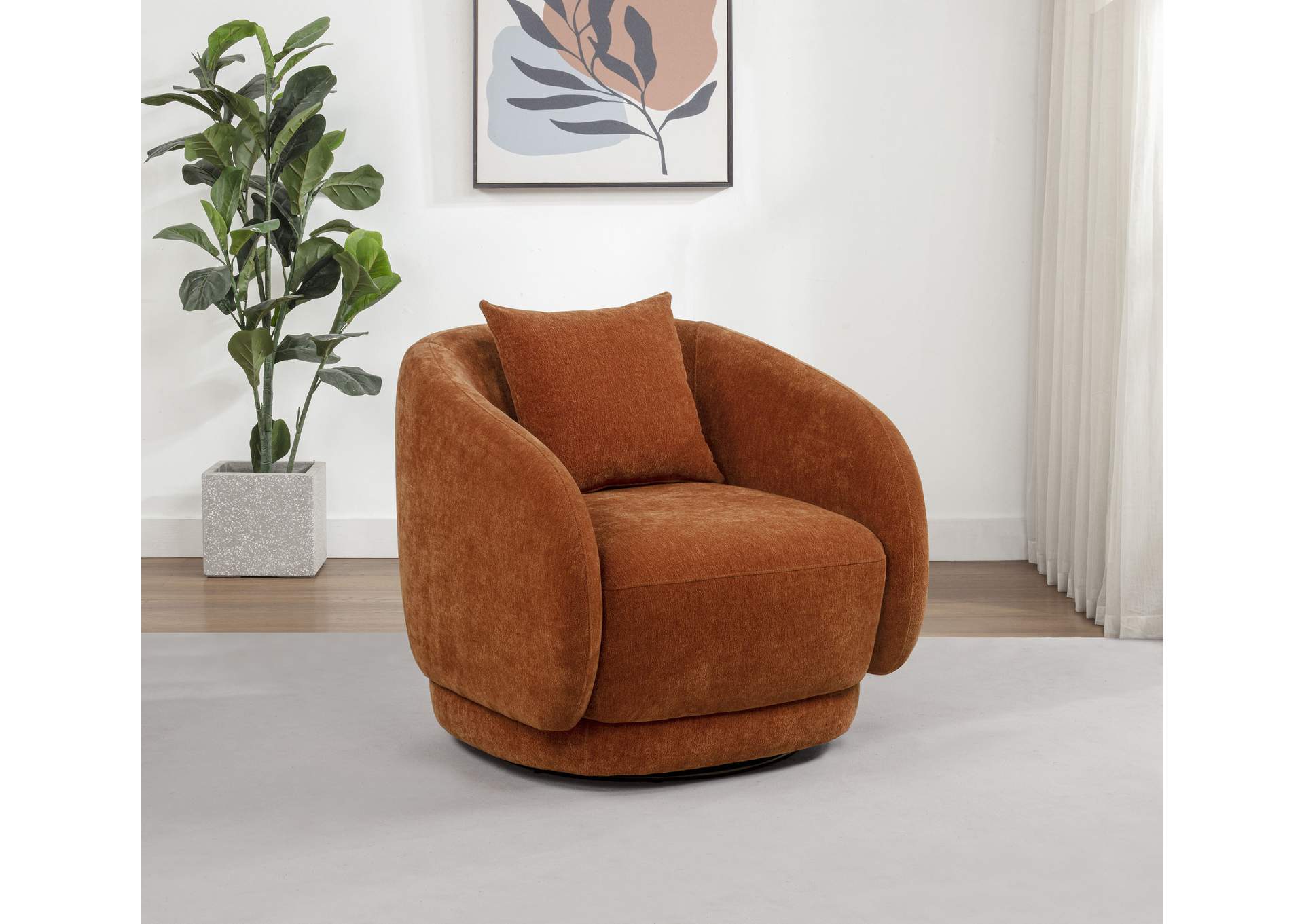 Arnaud Chenille Upholstered Swivel Accent Chair Burnt Orange image 3