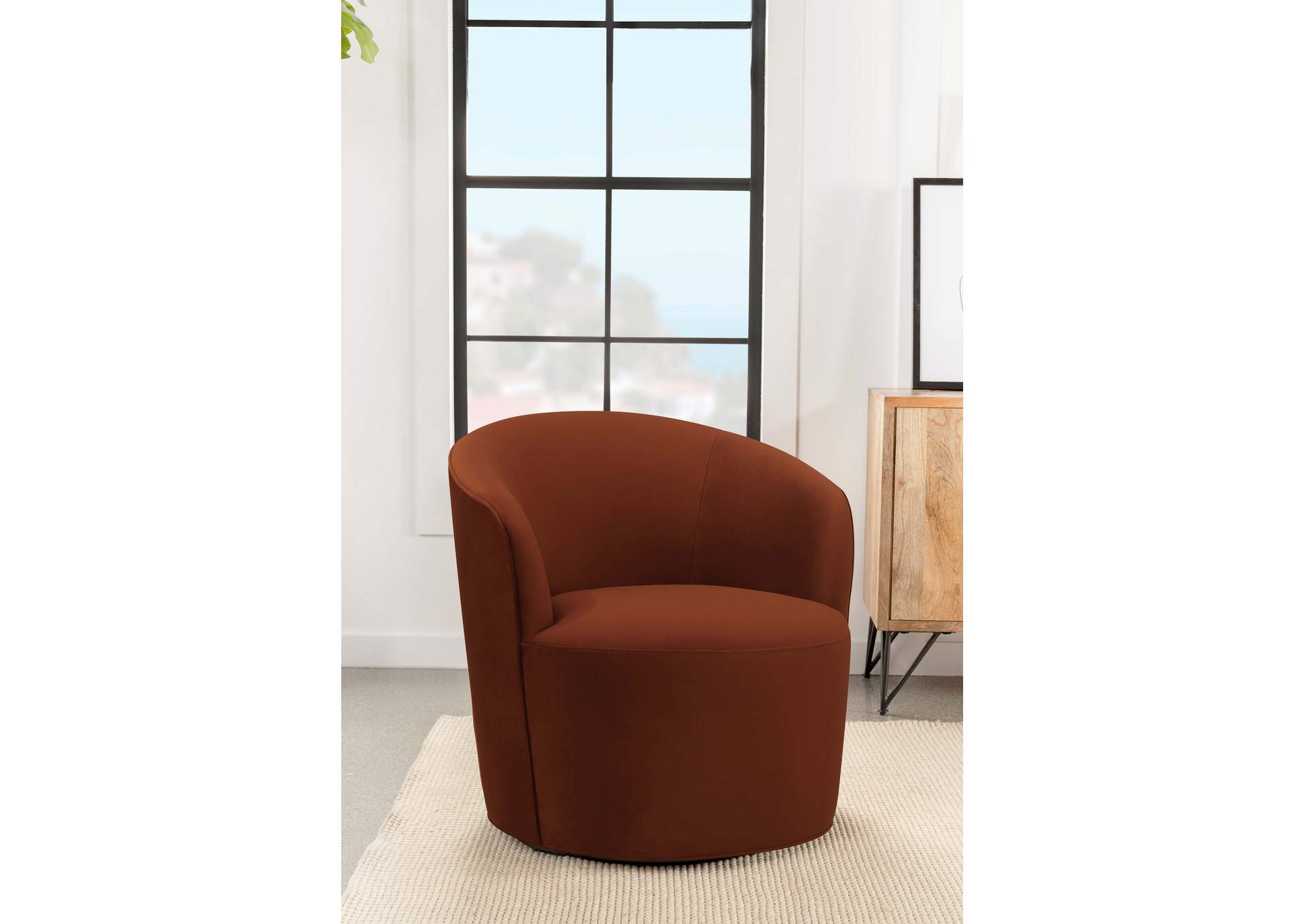 Joyce Upholstered Barrel Back Swivel Chair Burnt Orange