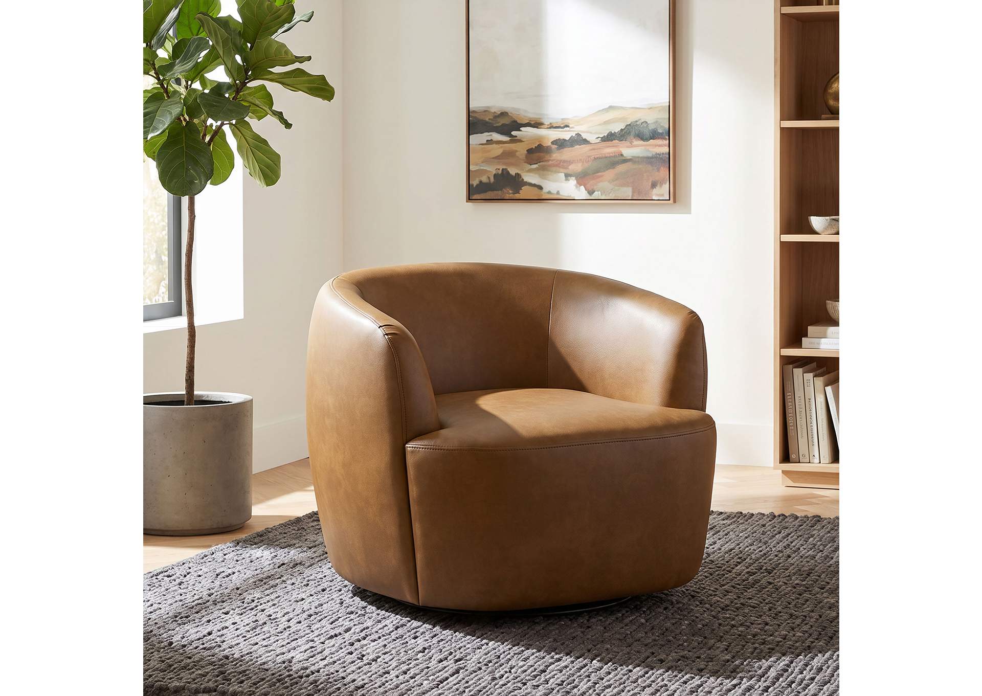 Hudson Faux Leather Swivel Accent Chair Cognac image 3