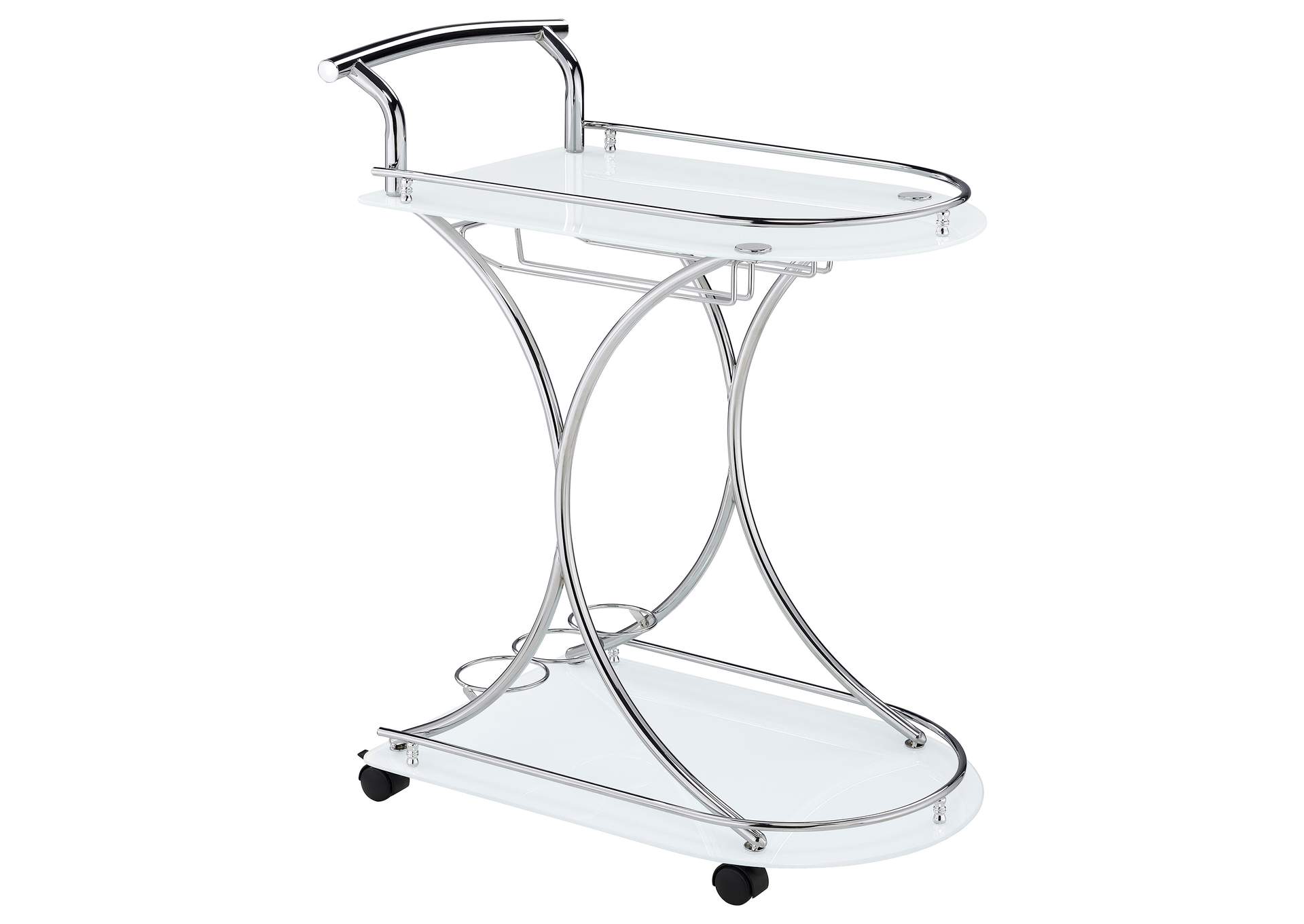 Elfman 2-tier Glass Shelf Metal Bar Cart White and Chrome