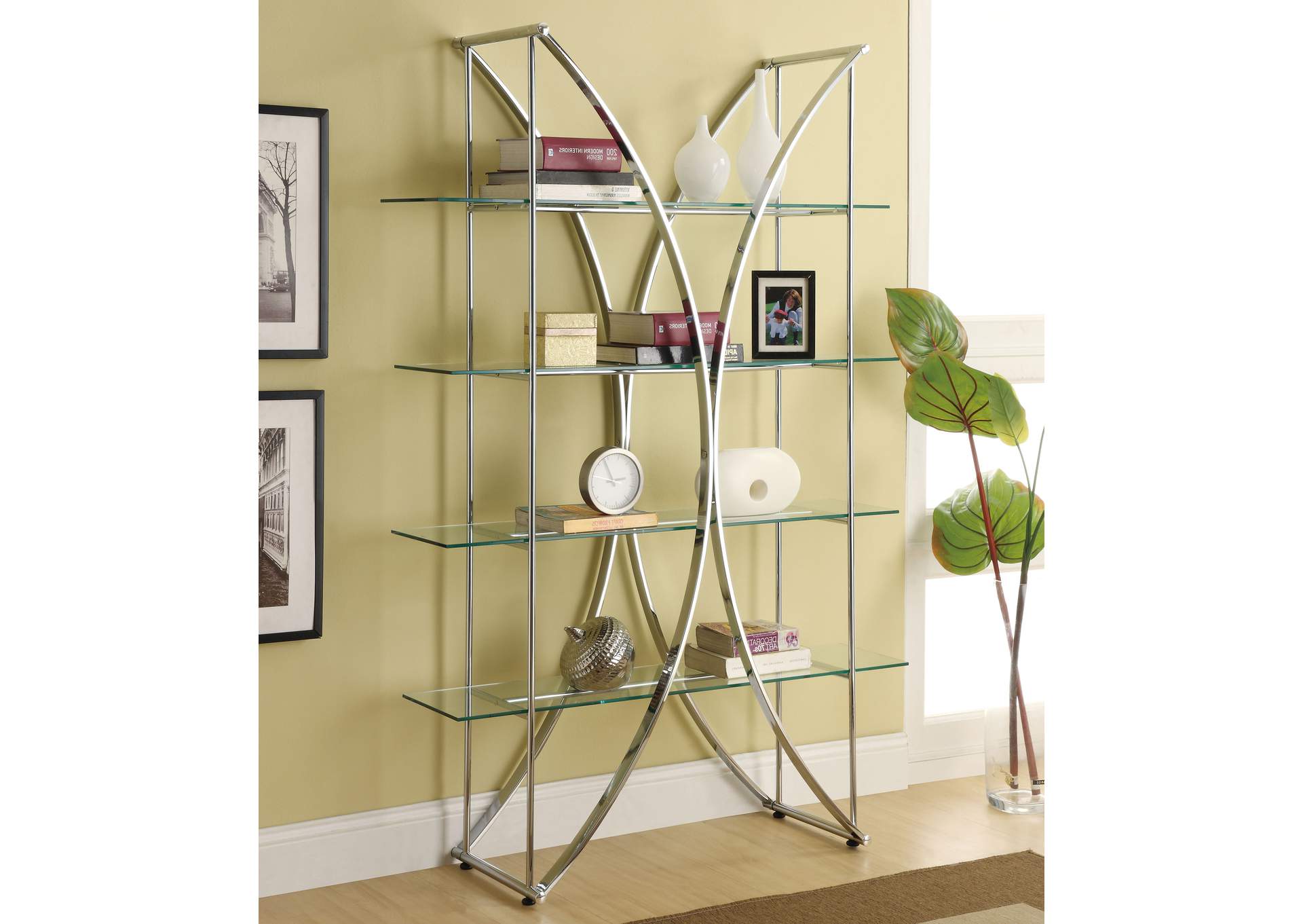 Larson 4-tier Bookcase Chrome and Clear