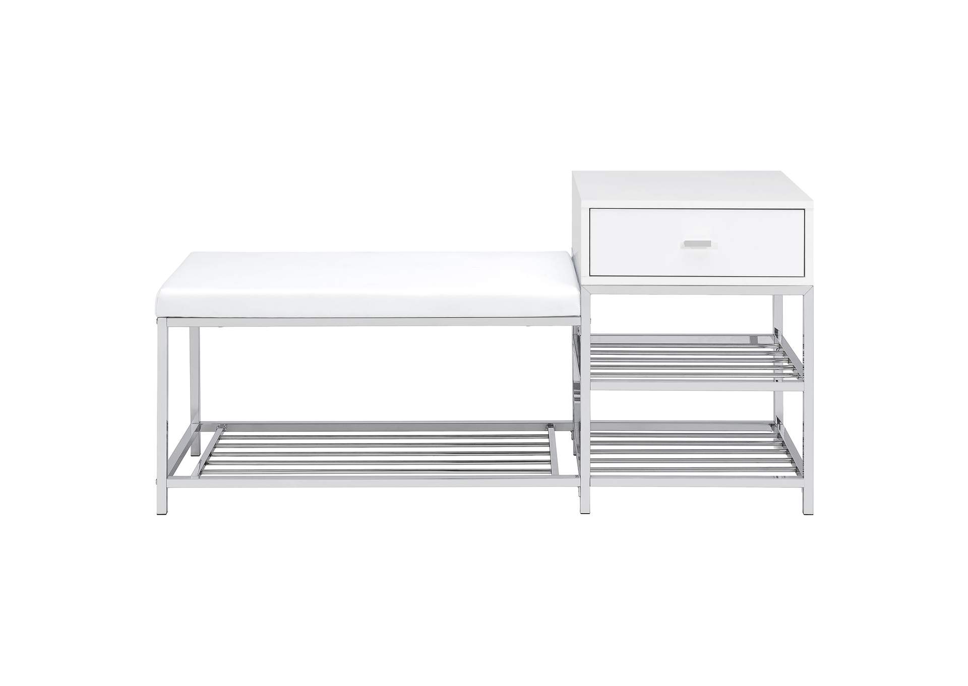 Siega 1-Drawer Shoe Storage Entryway Bench White High Gloss and Chrome image 5
