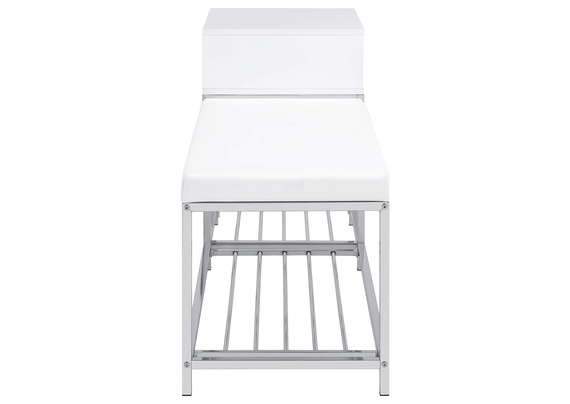 Siega 1-Drawer Shoe Storage Entryway Bench White High Gloss and Chrome image 9