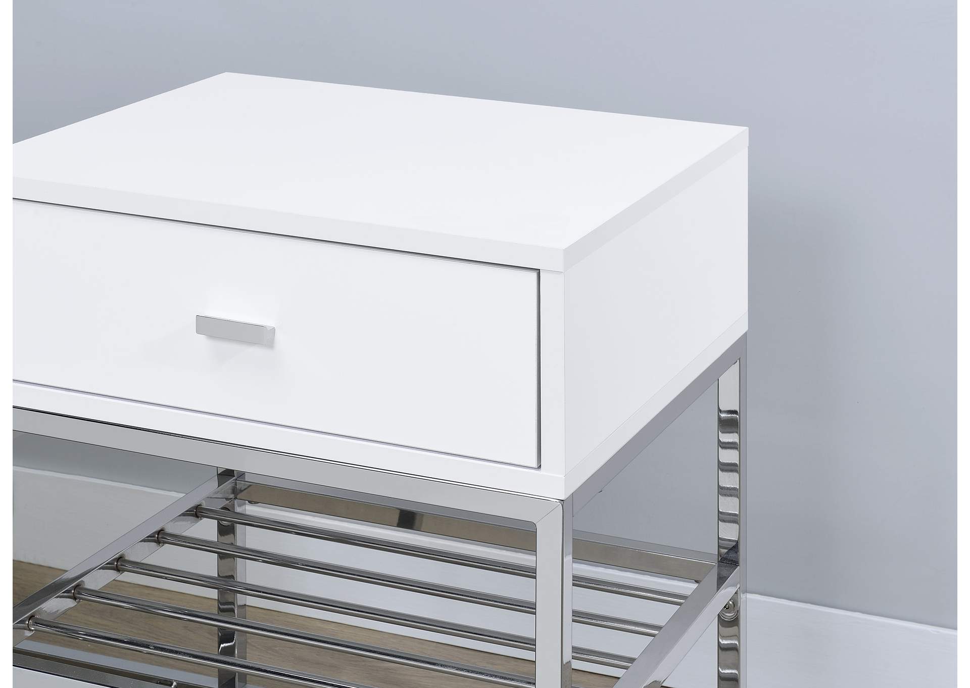 Siega 1-Drawer Shoe Storage Entryway Bench White High Gloss and Chrome image 10