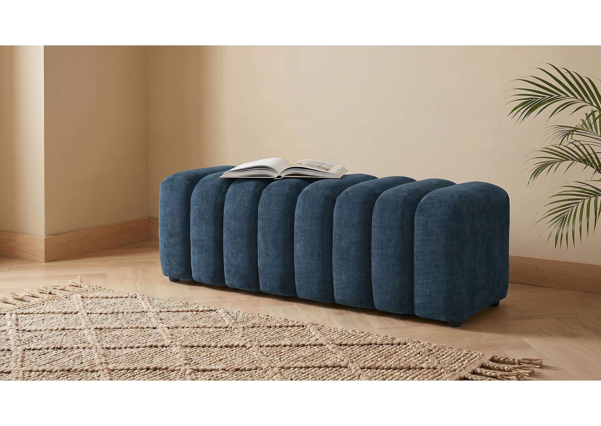 Summer Upholstered Channel Accent Bench Navy image 3