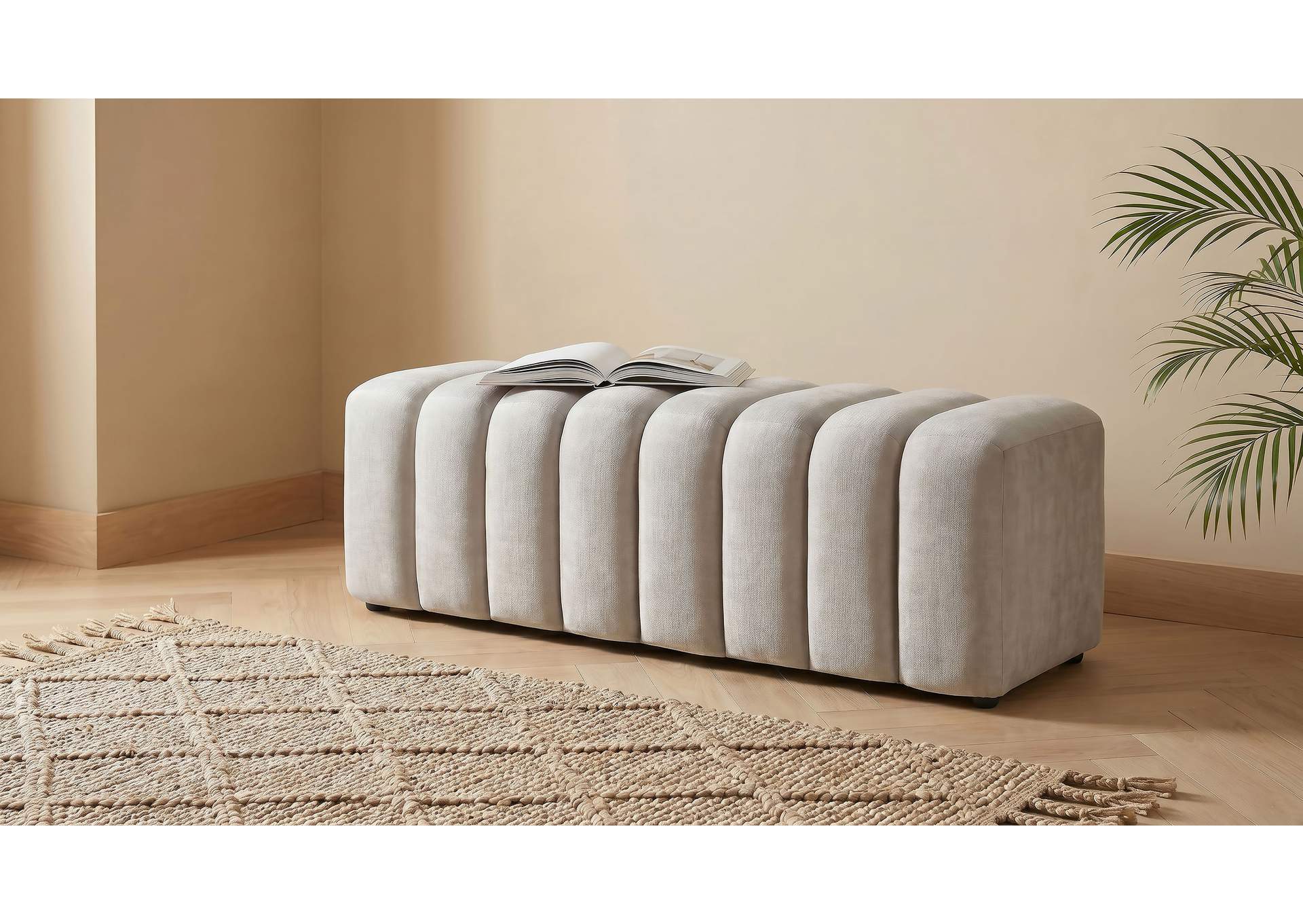 Summer Chenille Upholstered Channel Accent Bench Beige image 3
