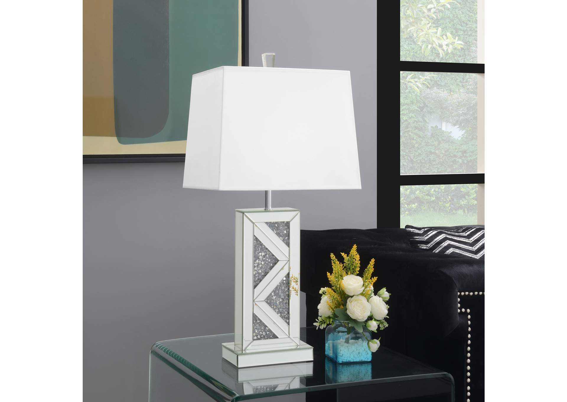 Carmen Geometric Base Table Lamp Silver