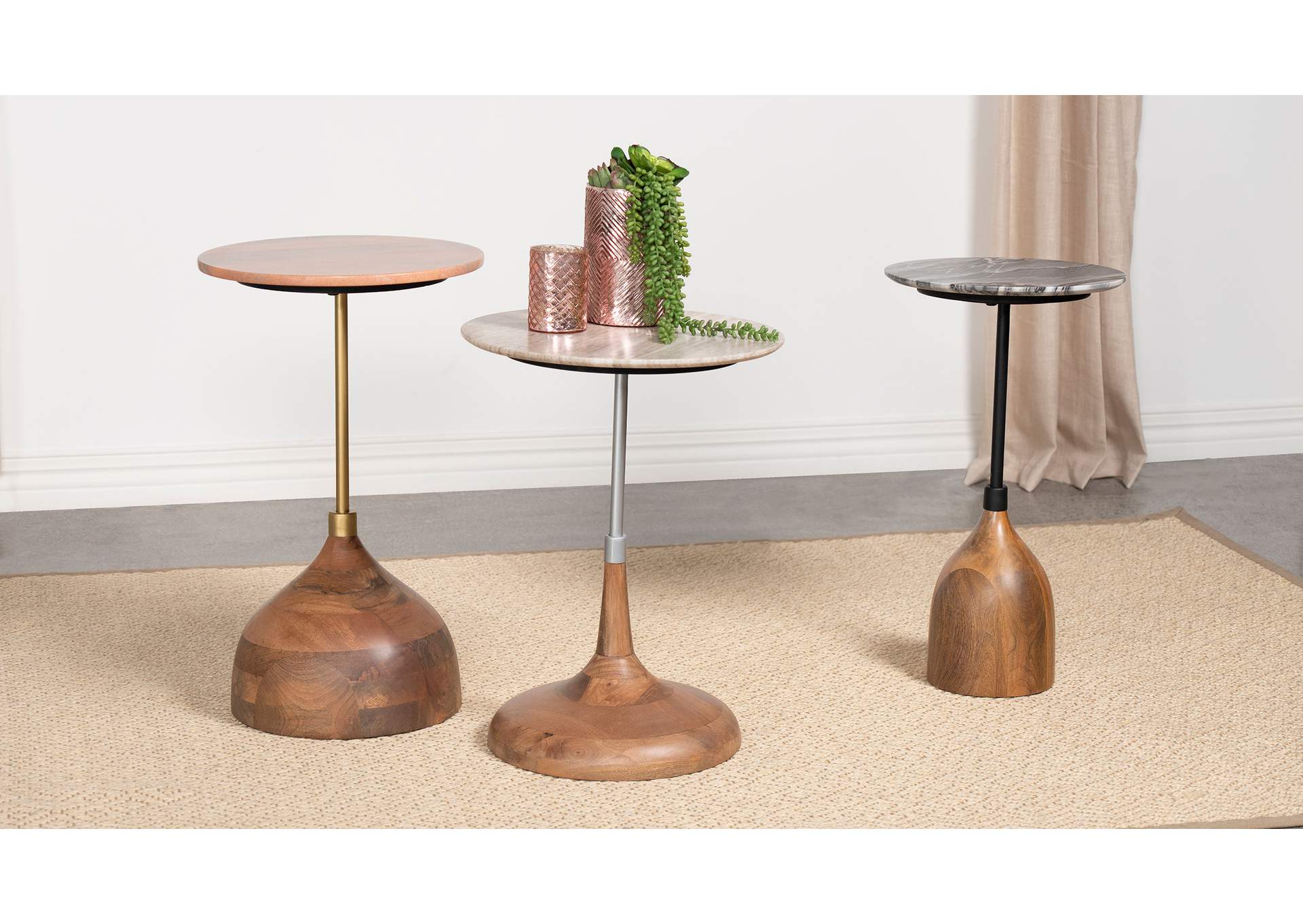 Ophelia Round Marble Top Accent Side Table Black