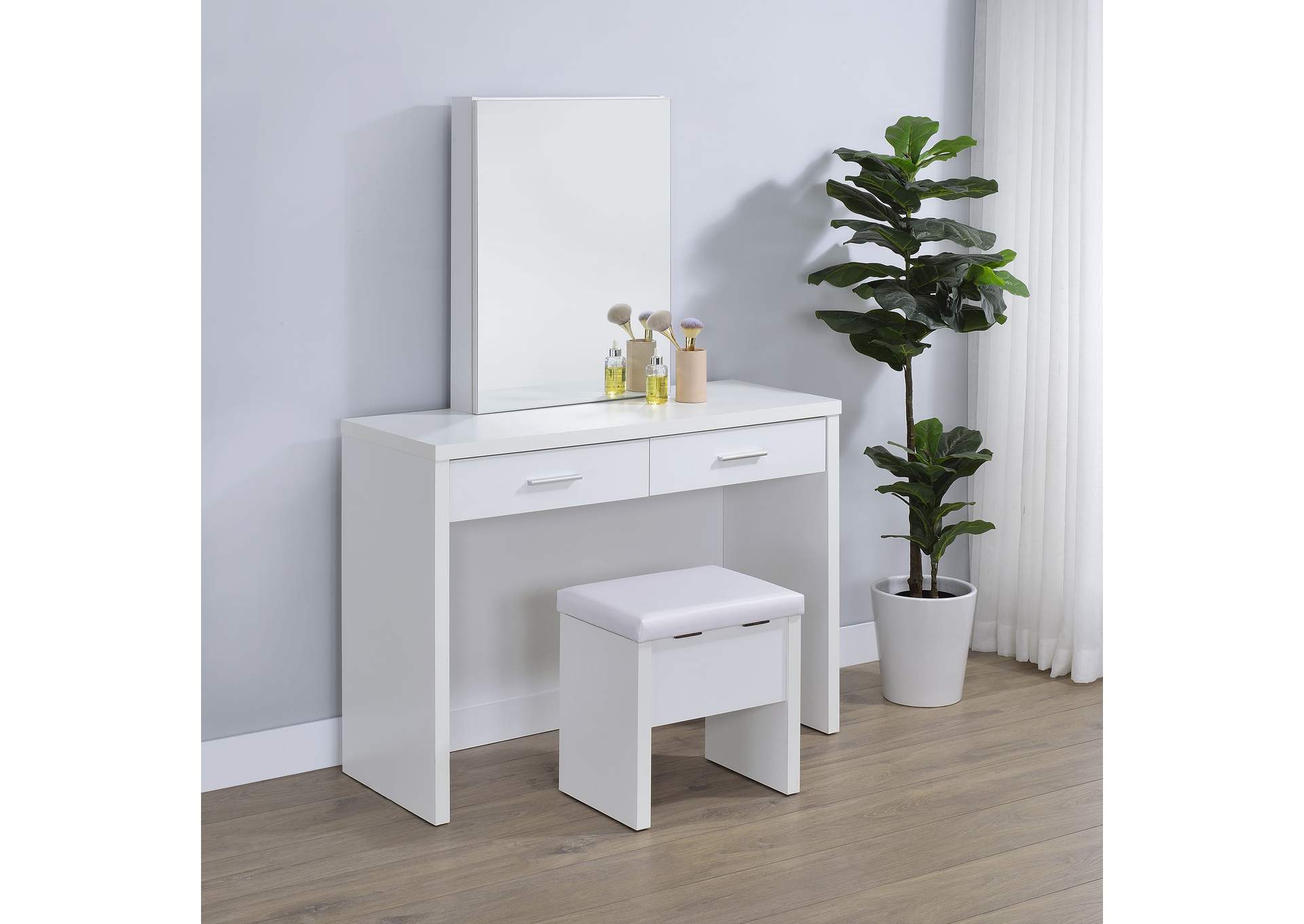 Bunbury Makeup Vanity Table Set Storage Mirror and Stool White image 21