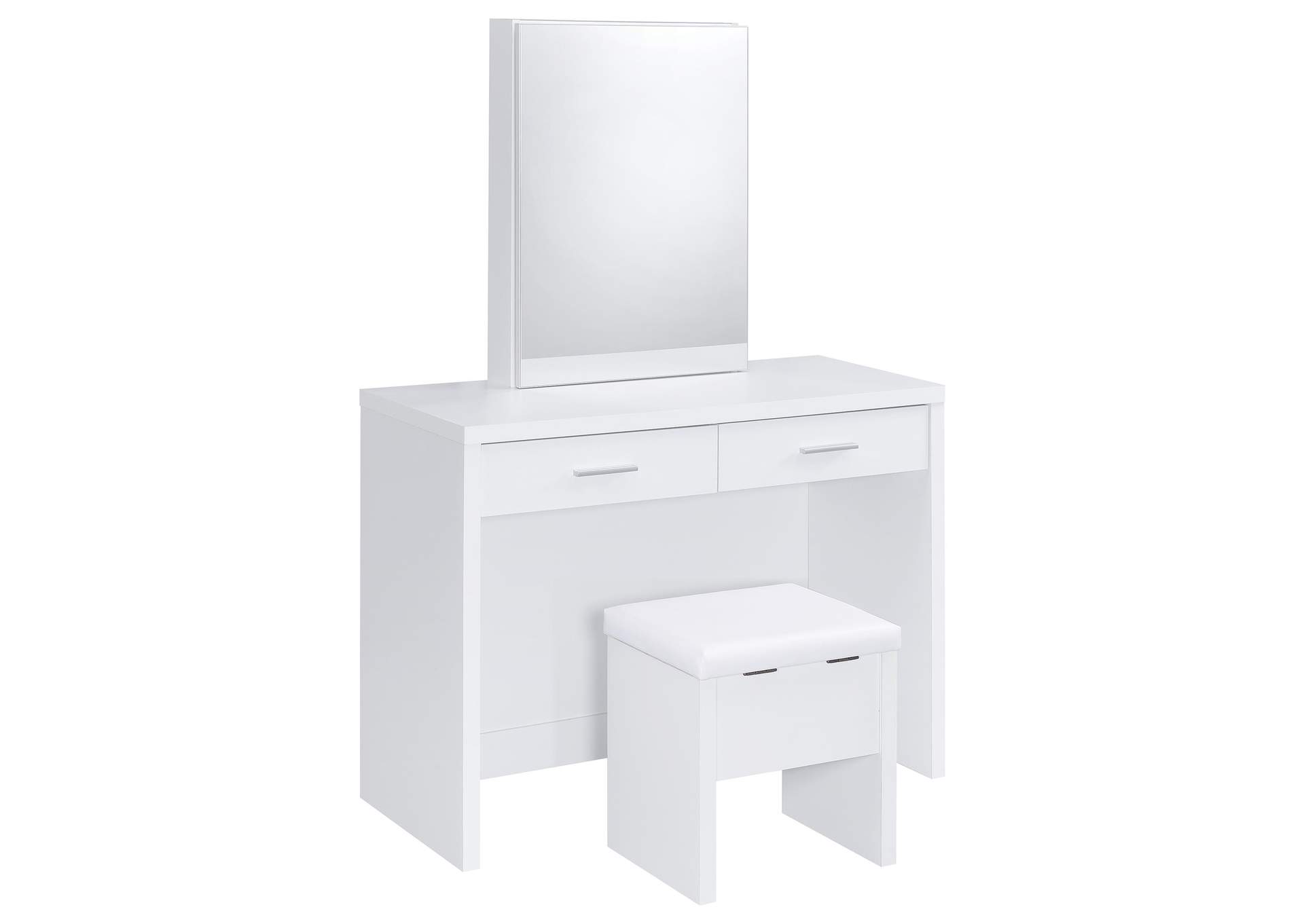 Bunbury Makeup Vanity Table Set Storage Mirror and Stool White image 1