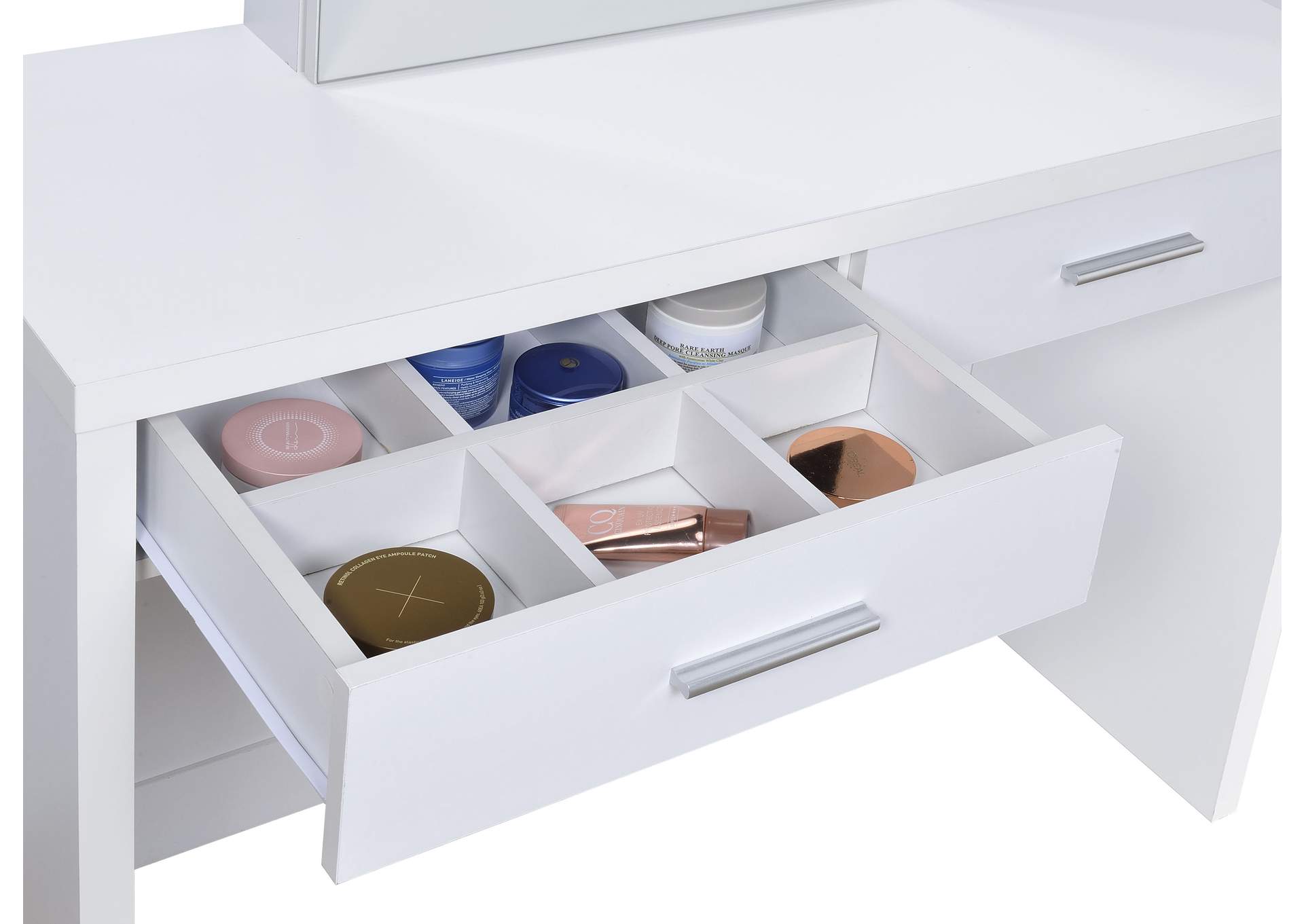 Bunbury Makeup Vanity Table Set Storage Mirror and Stool White image 12
