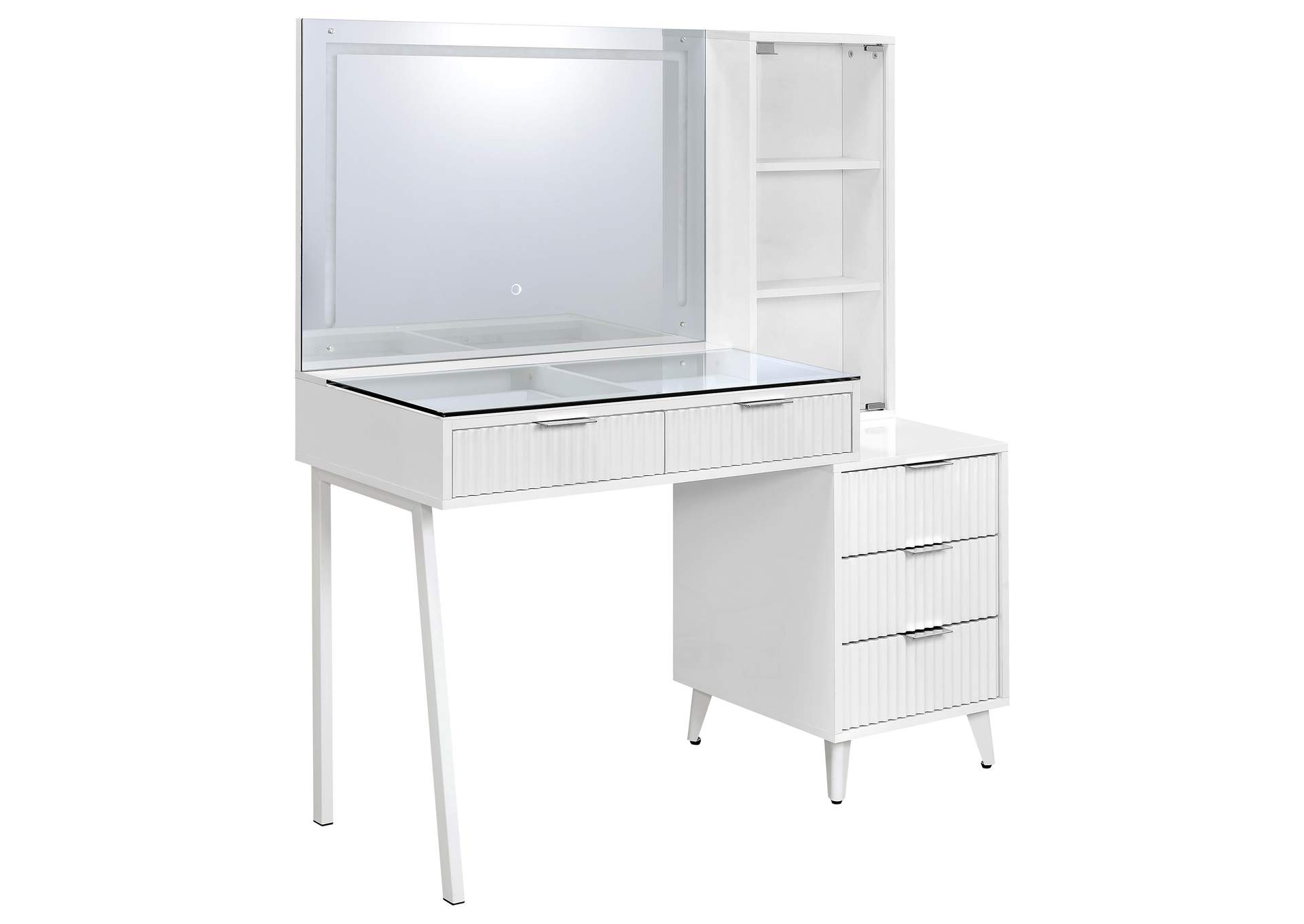 Souza 5-Drawer Makeup Vanity Table With LED Mirror White High Gloss image 1