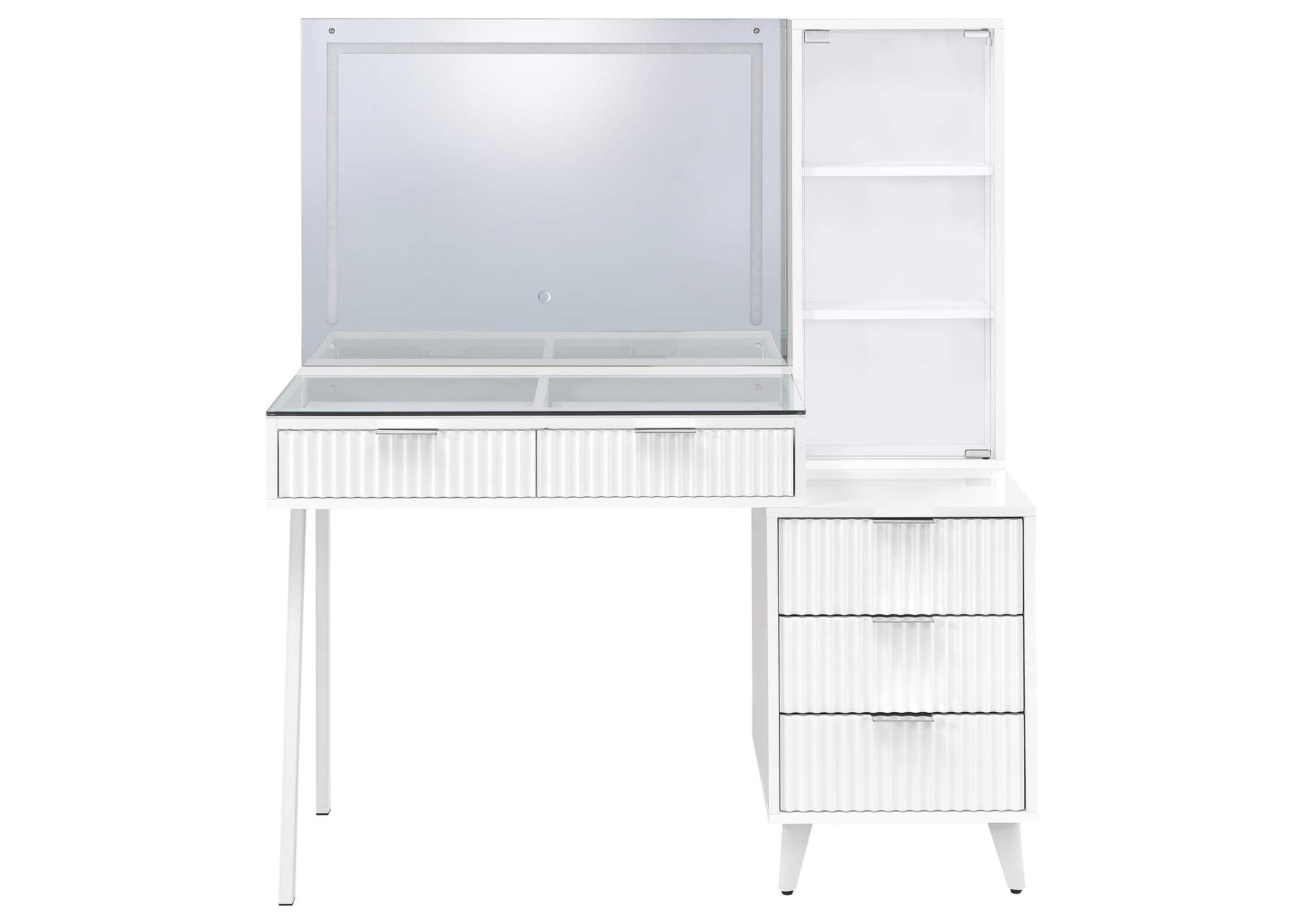 Souza 5-Drawer Makeup Vanity Table With LED Mirror White High Gloss image 7