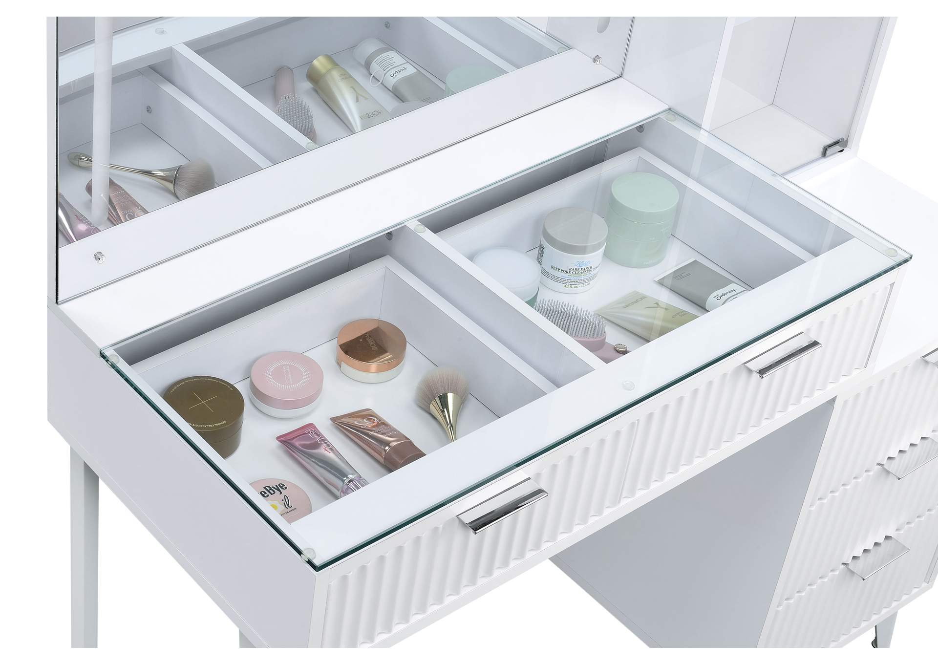 Souza 5-Drawer Makeup Vanity Table With LED Mirror White High Gloss image 13