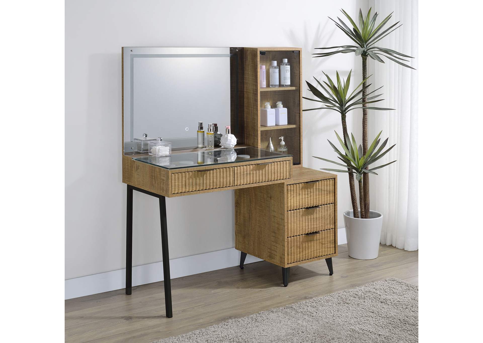 Souza 5-Drawer Makeup Vanity Table With LED Mirror Mango image 3