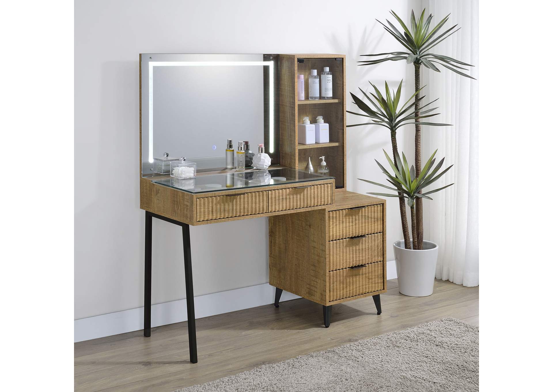 Souza 5-Drawer Makeup Vanity Table With LED Mirror Mango image 4