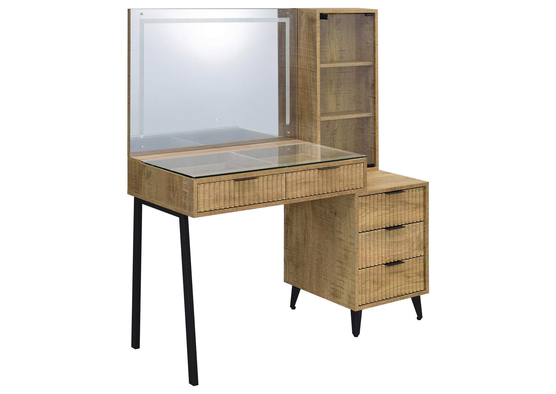 Souza 5-Drawer Makeup Vanity Table With LED Mirror Mango image 1