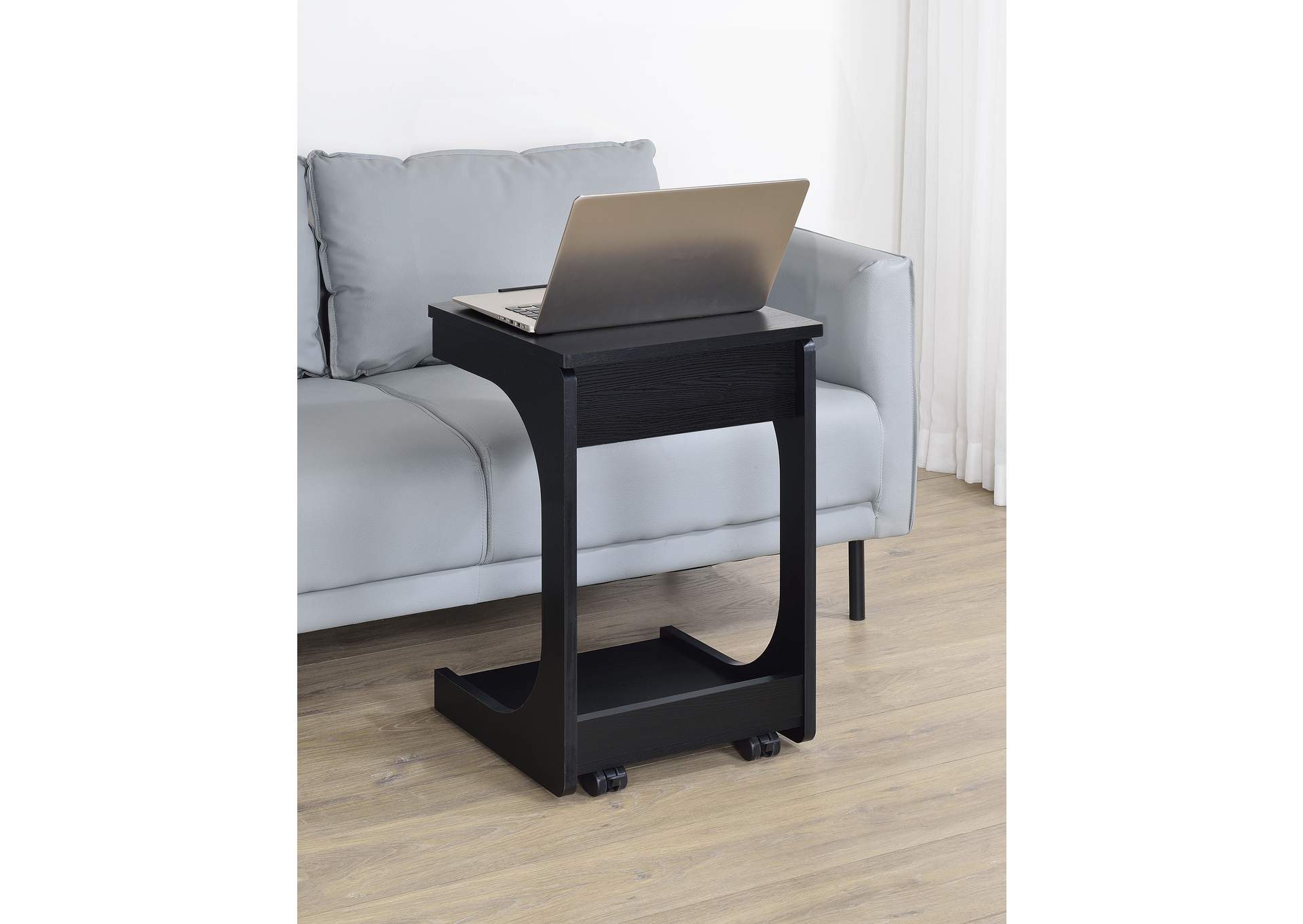 Ralston C-Shaped Lift-Top Sofa Side Table With Casters Black image 3
