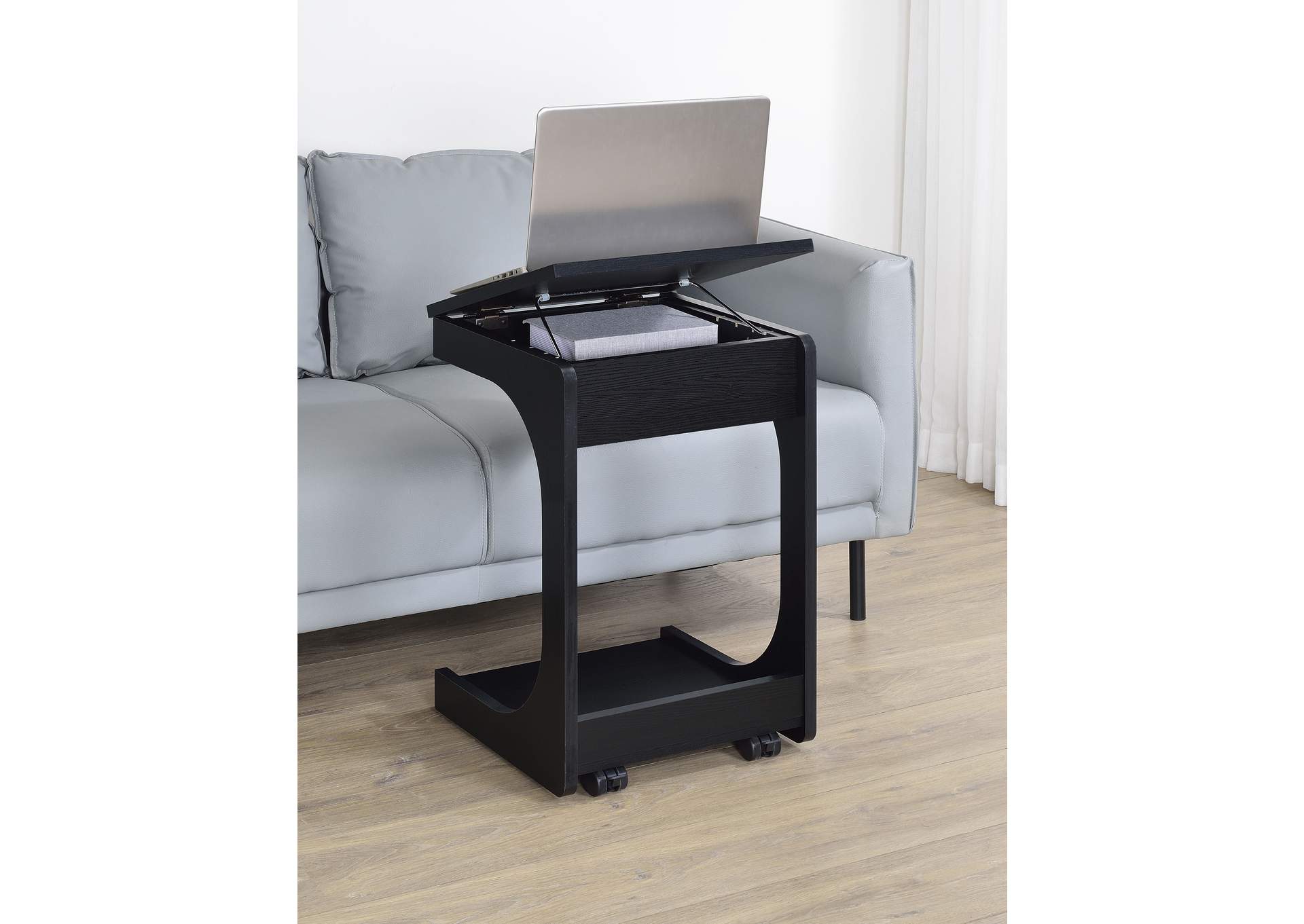 Ralston C-Shaped Lift-Top Sofa Side Table With Casters Black image 4