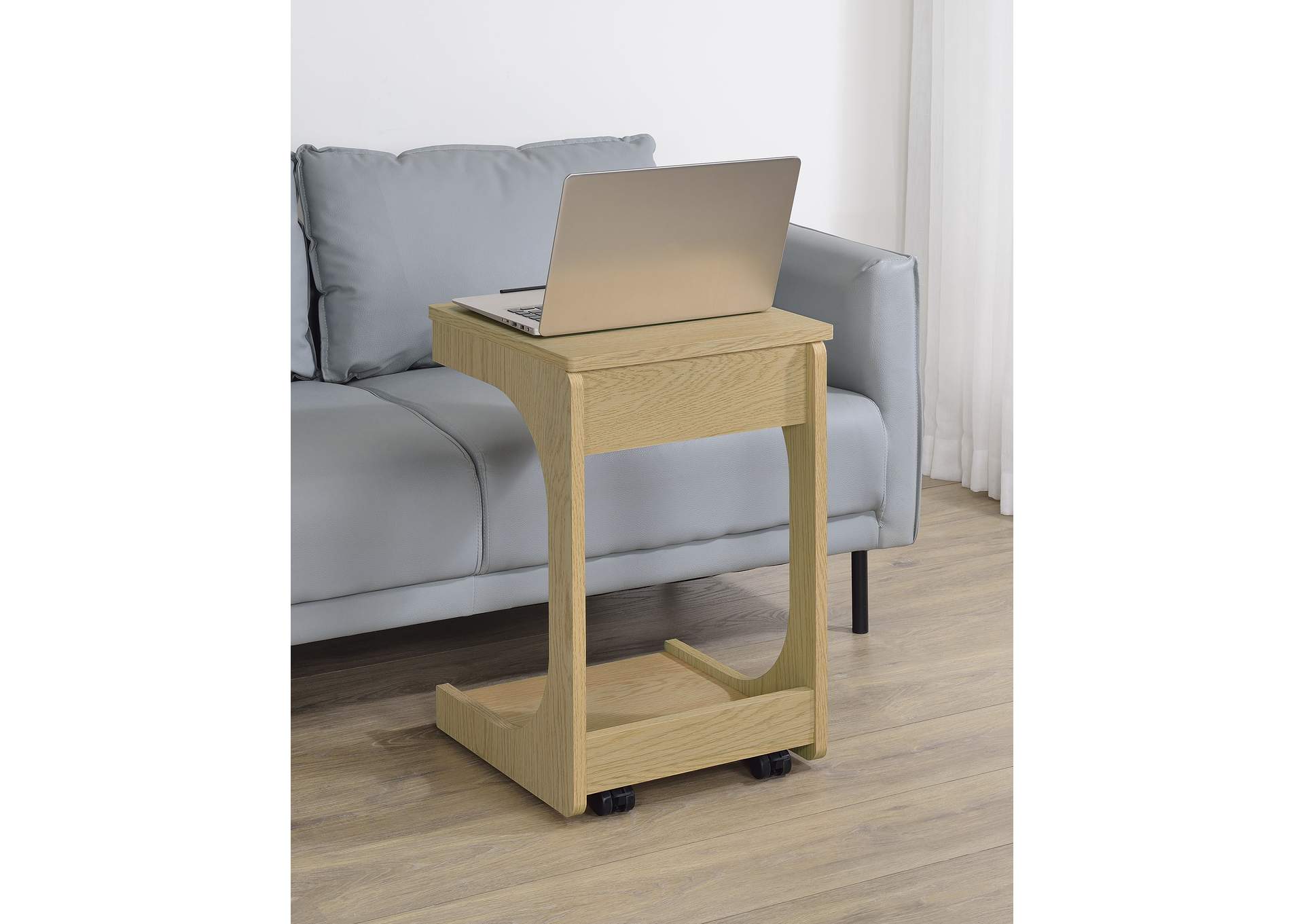 Ralston C-Shaped Lift-Top Sofa Side Table With Casters Light Oak image 3