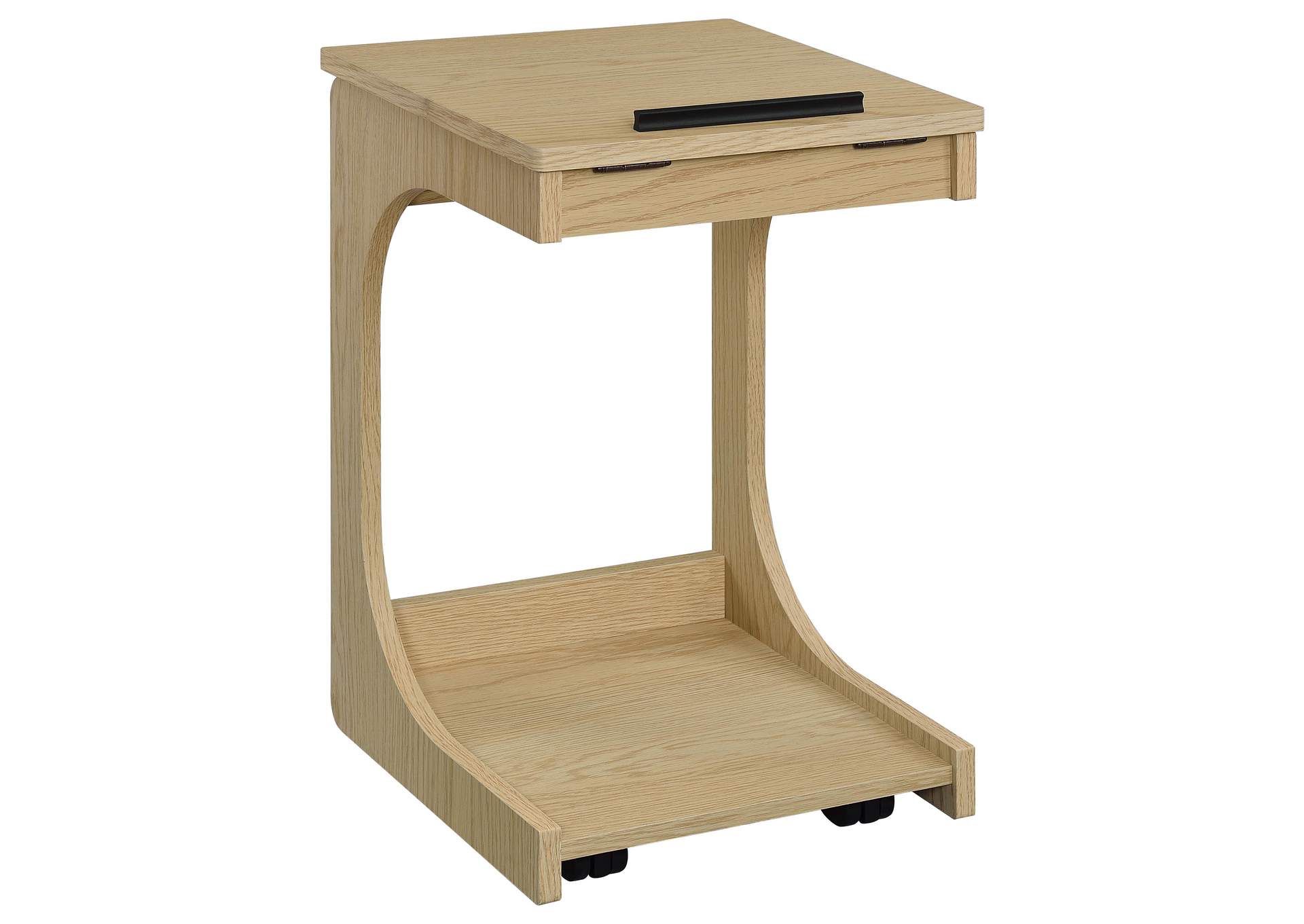 Ralston C-Shaped Lift-Top Sofa Side Table With Casters Light Oak image 1