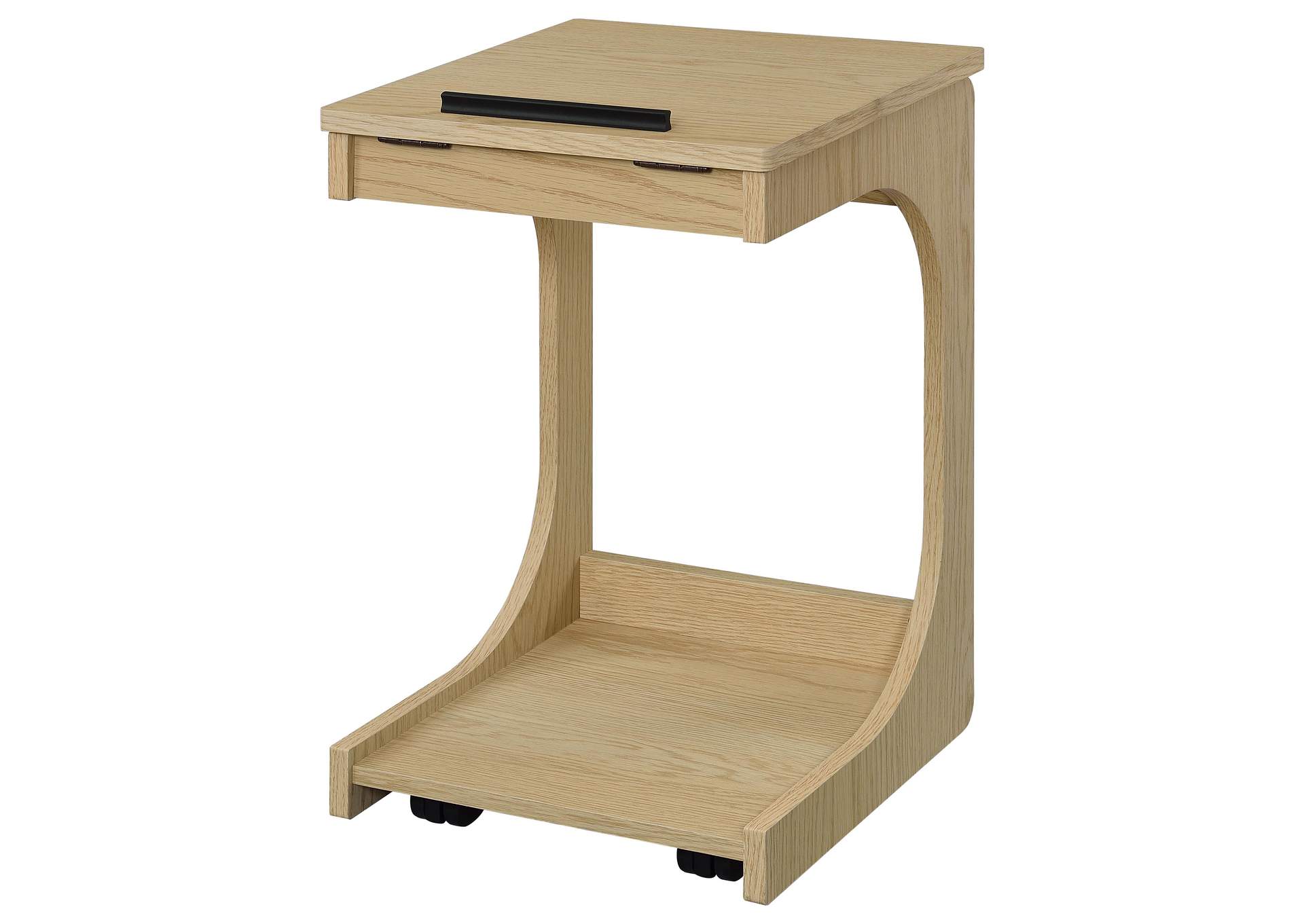 Ralston C-Shaped Lift-Top Sofa Side Table With Casters Light Oak image 10
