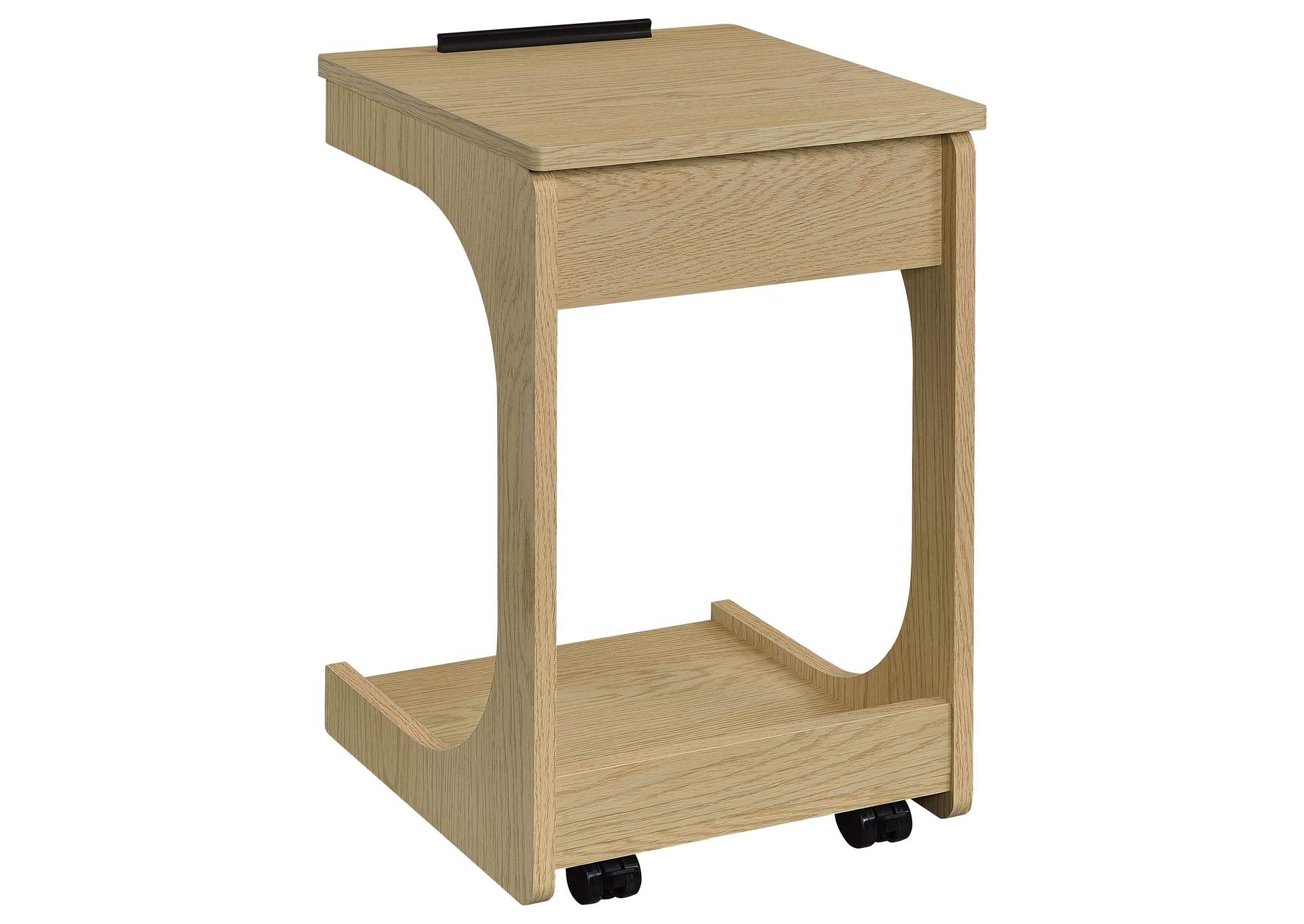 Ralston C-Shaped Lift-Top Sofa Side Table With Casters Light Oak image 12