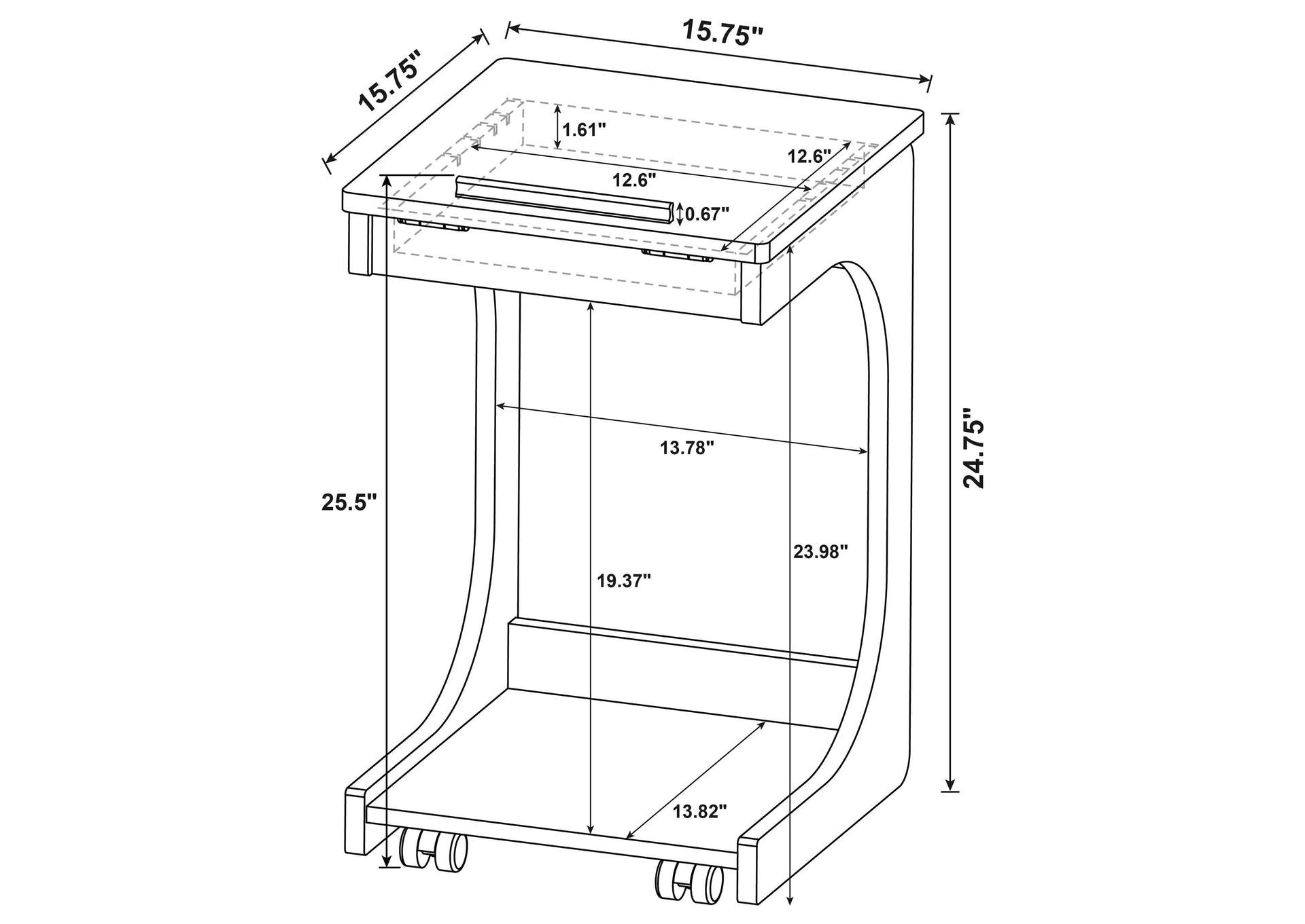 Ralston C-Shaped Lift-Top Sofa Side Table With Casters Light Oak image 16
