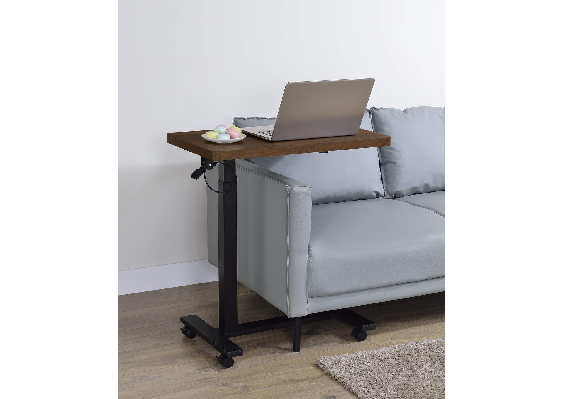 Westpark Pneumatic Adjustable C-Shape Side Table with Casters Dark Pine image 3