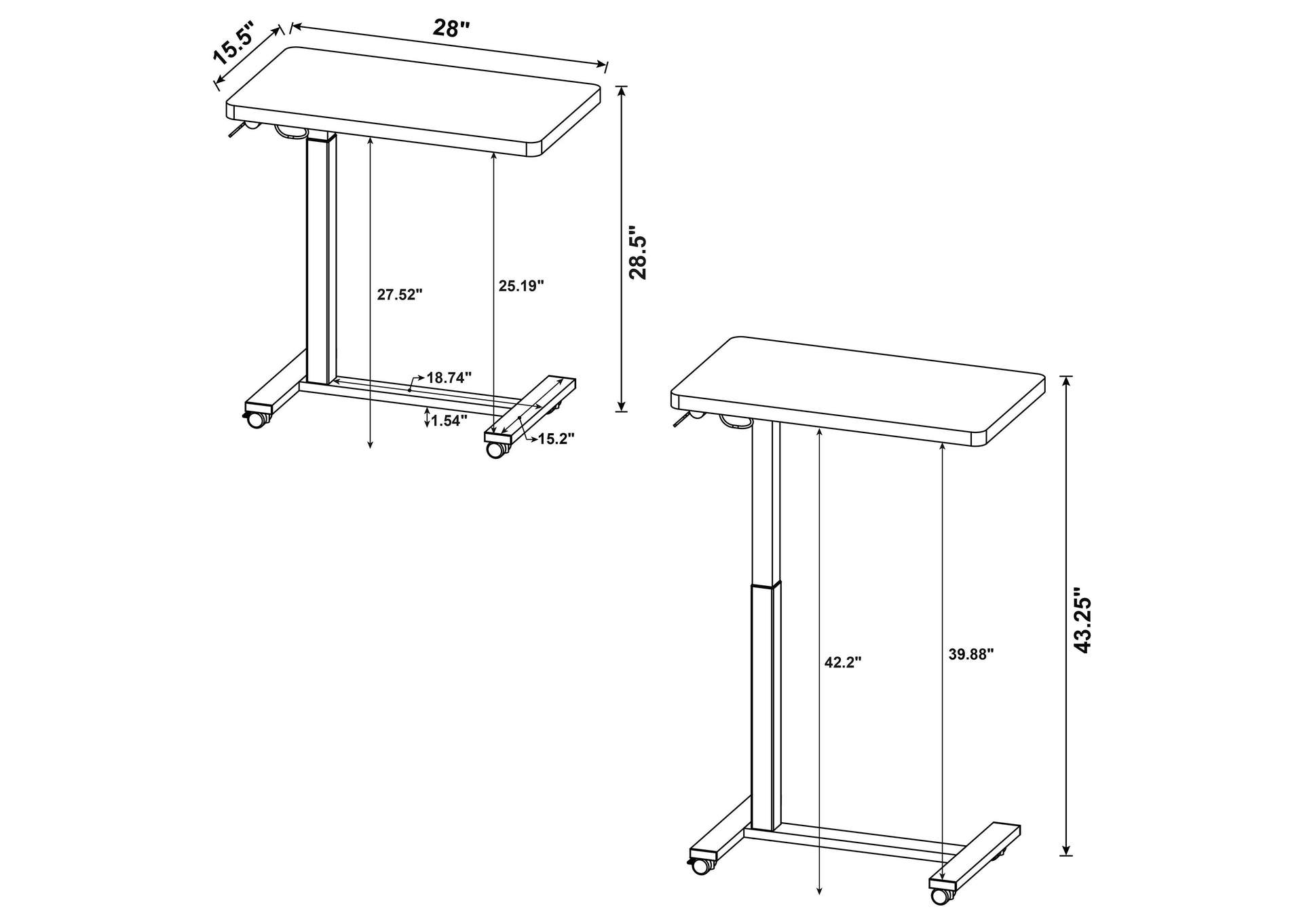 Westpark Pneumatic Adjustable C-Shape Side Table with Casters Dark Pine image 15