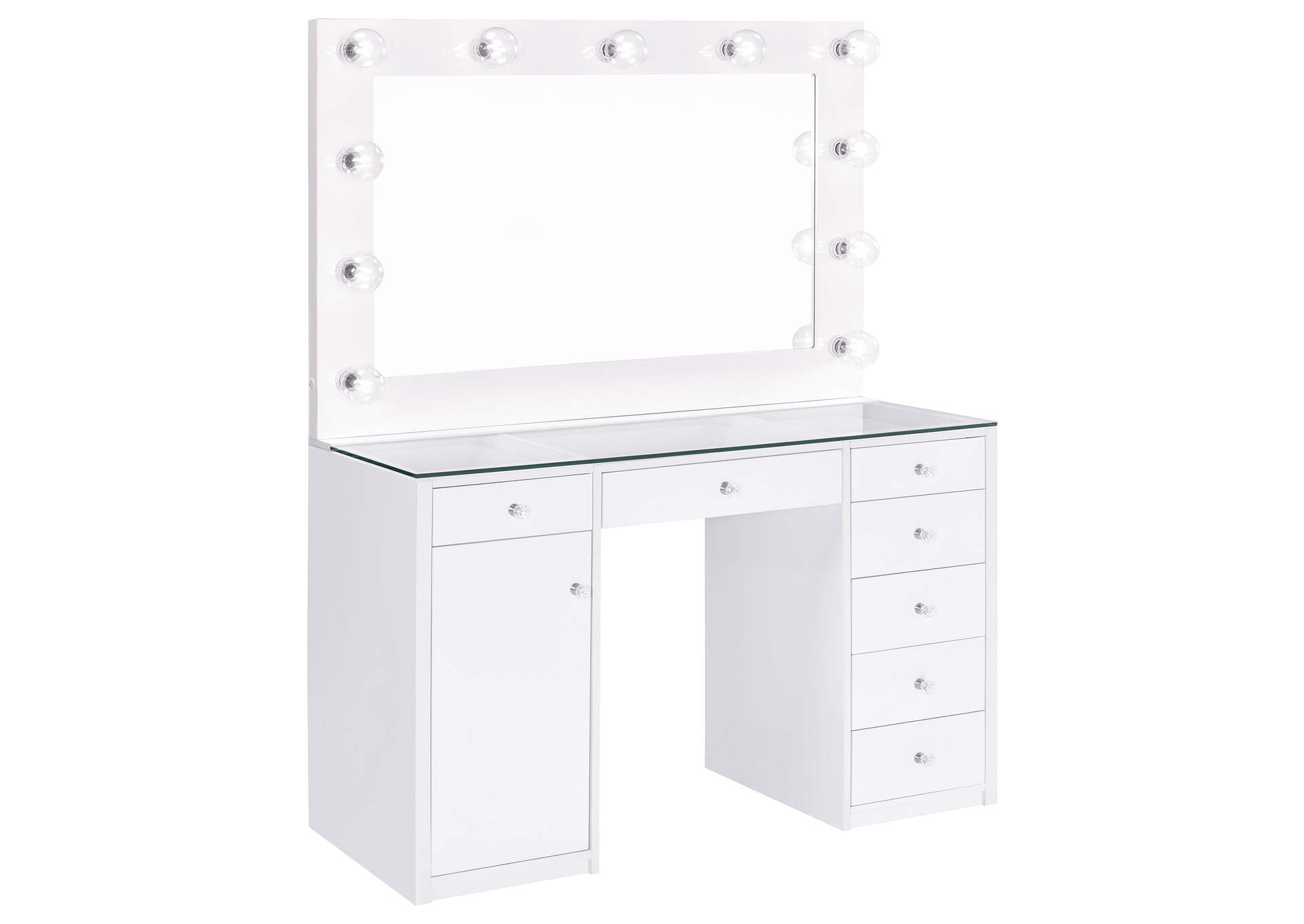 Acena 7-drawer Vanity Set with Lighting White High Gloss