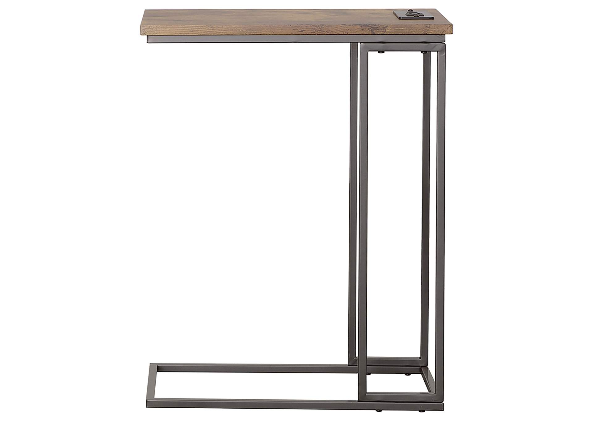 Rudy Snack Table with Power Outlet Gunmetal and Antique Brown