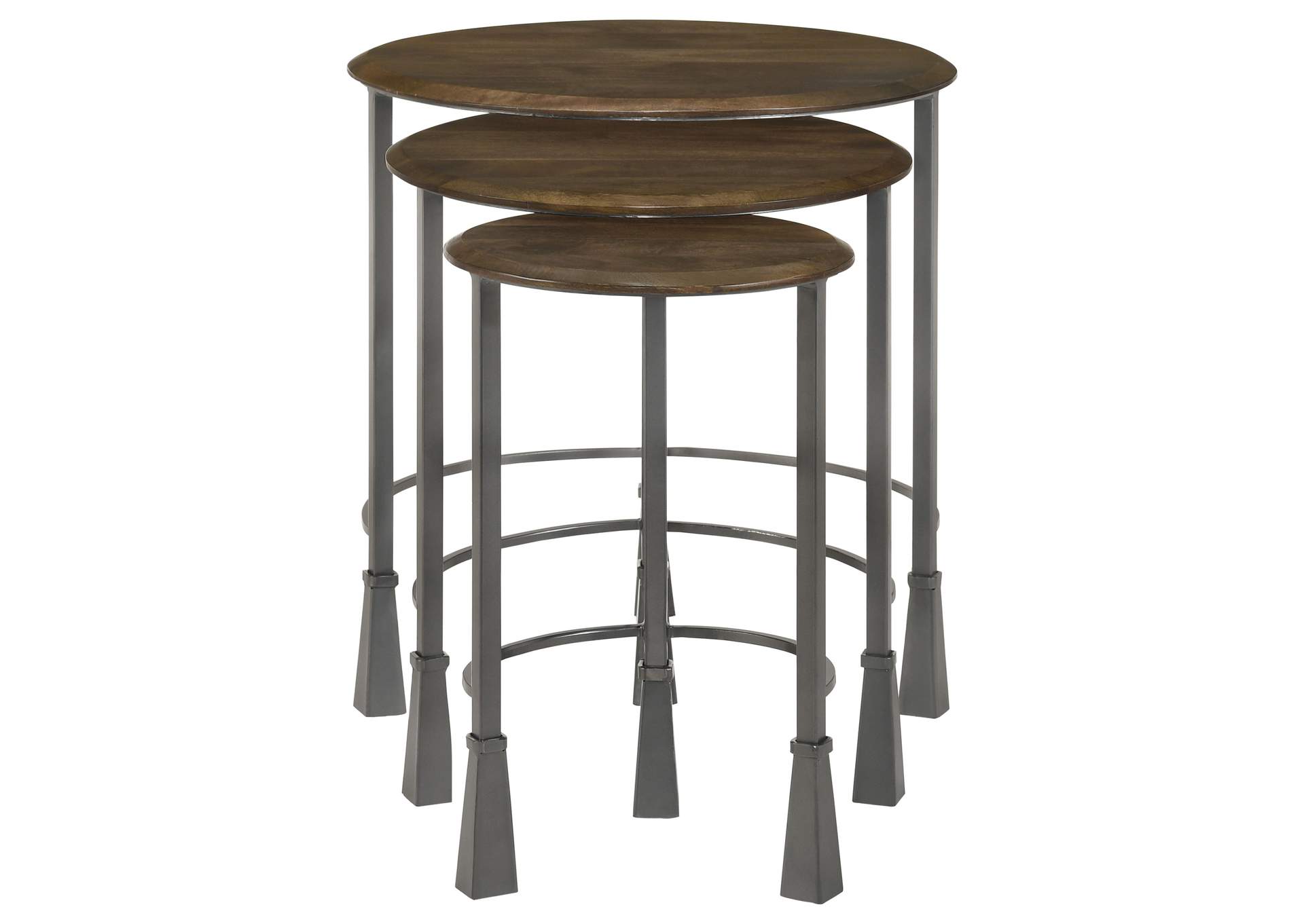 Deja 3-piece Round Nesting Table Set Natural and Gunmetal