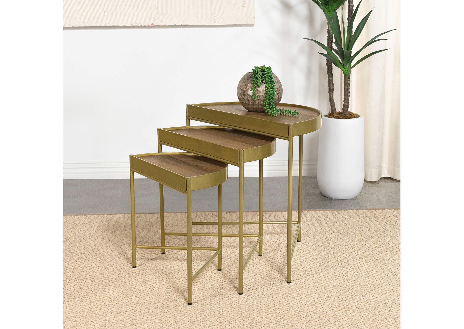 Tristen 3-Piece Demilune Nesting Table Brown and Gold