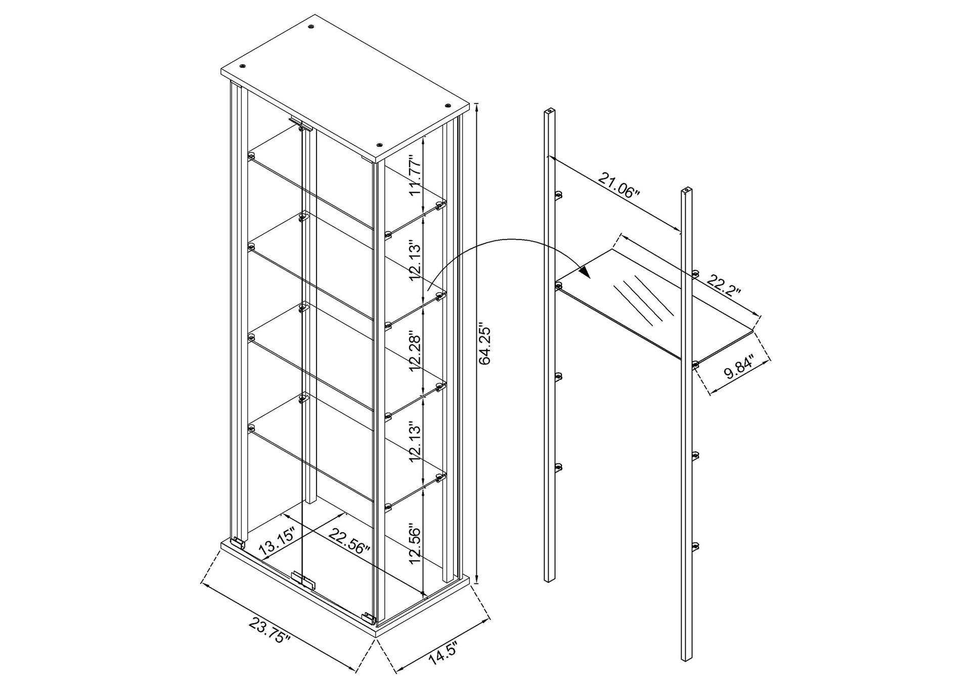 Delphinium 5-shelf Clear Glass Curio Display Cabinet Black