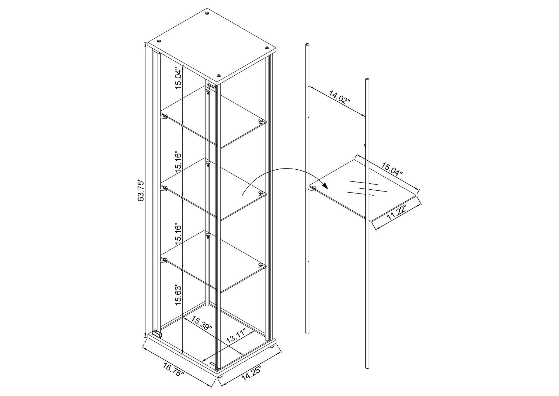 Bellatrix 3-shelf Clear Glass Curio Cabinet Mango image 12