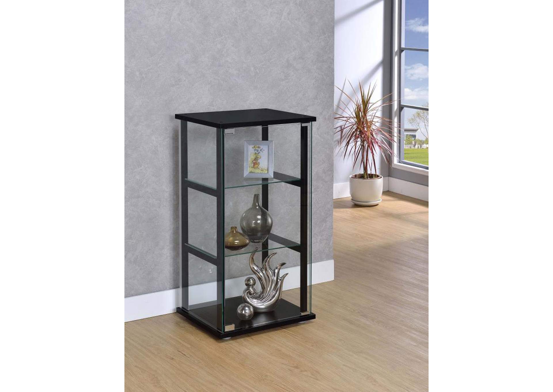 5shelf Glass Curio Black and Clear