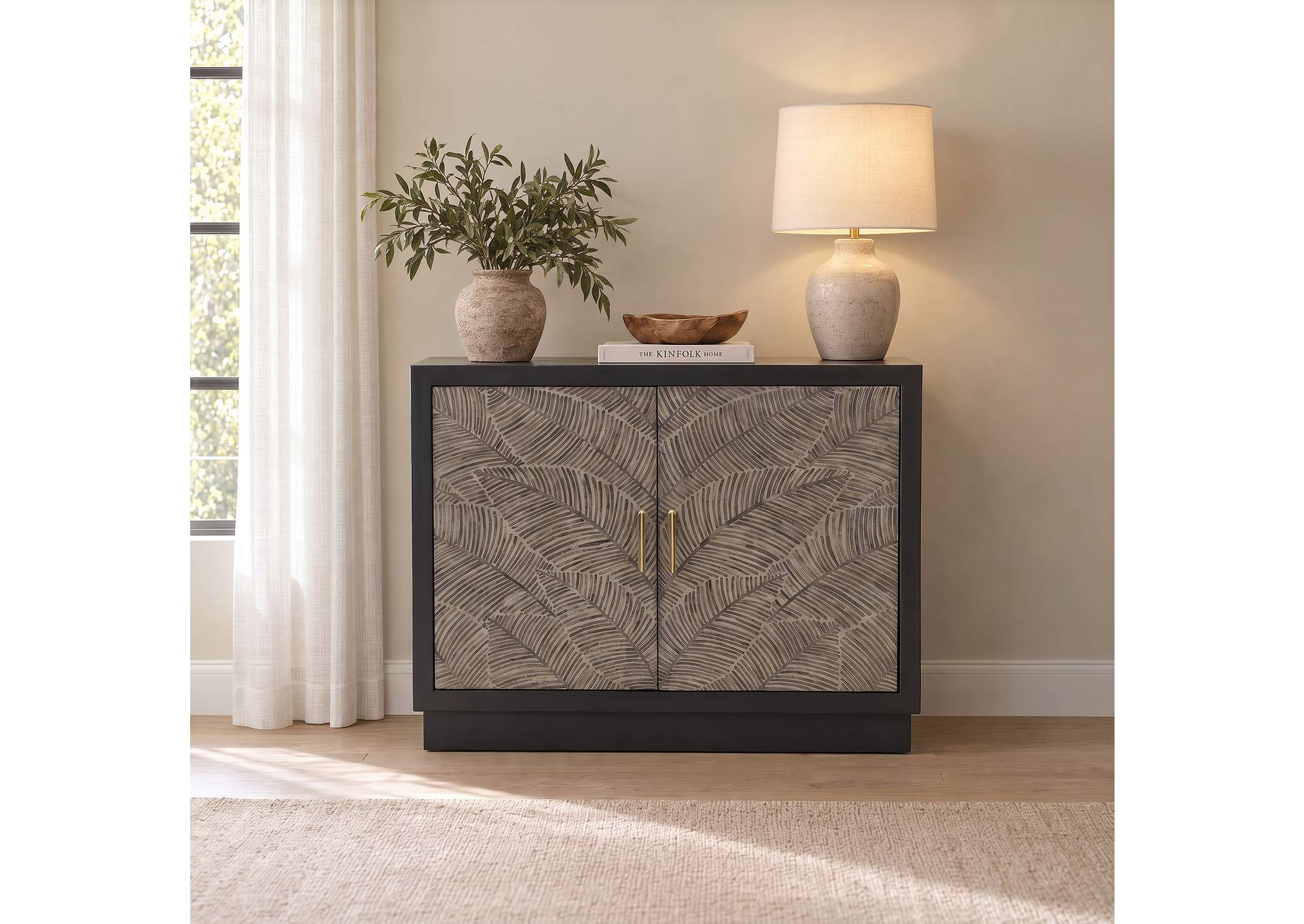 Kerrick 2-door Bone Inlay Accent Cabinet Beige and Black image 3