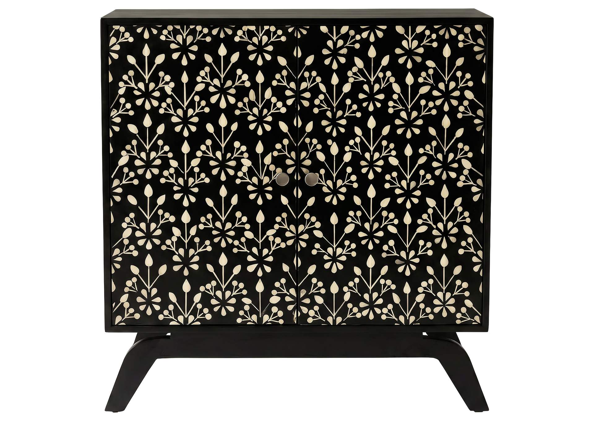 Marlon 2-door Floral Bone Inlay Accent Cabinet Black image 4