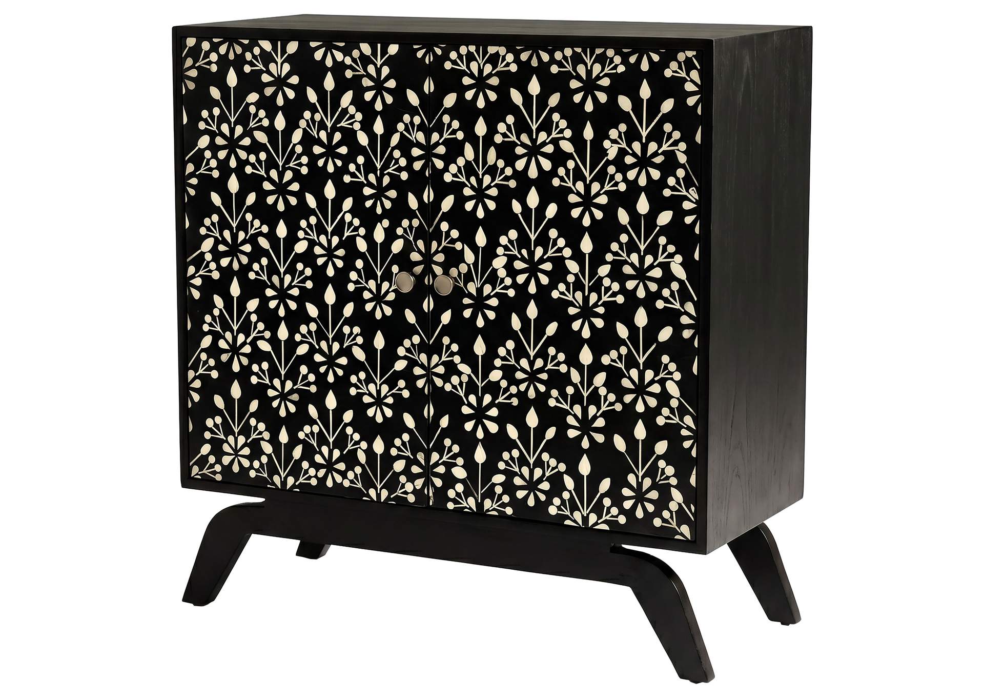 Marlon 2-door Floral Bone Inlay Accent Cabinet Black image 6