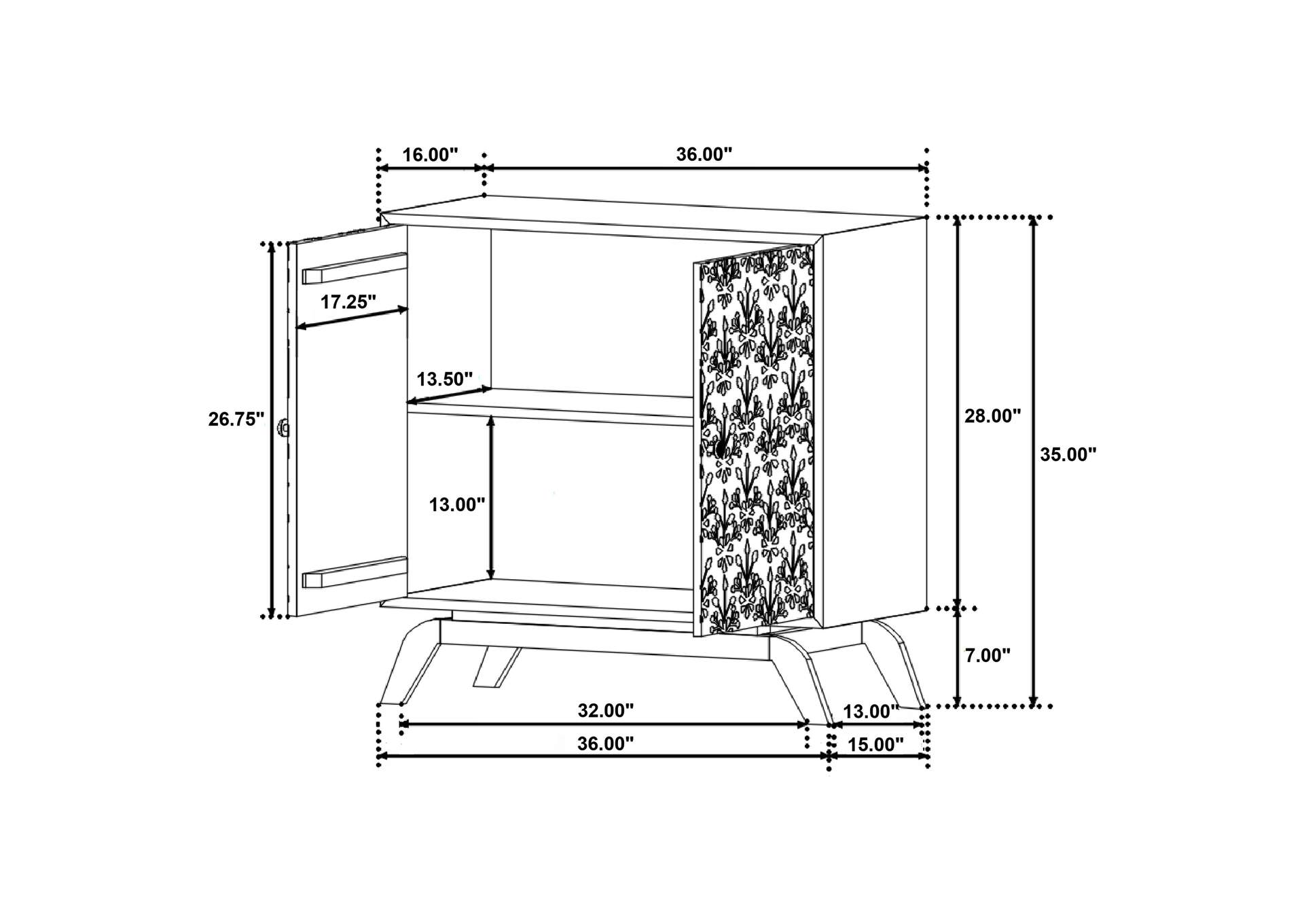 Marlon 2-door Floral Bone Inlay Accent Cabinet Black image 10