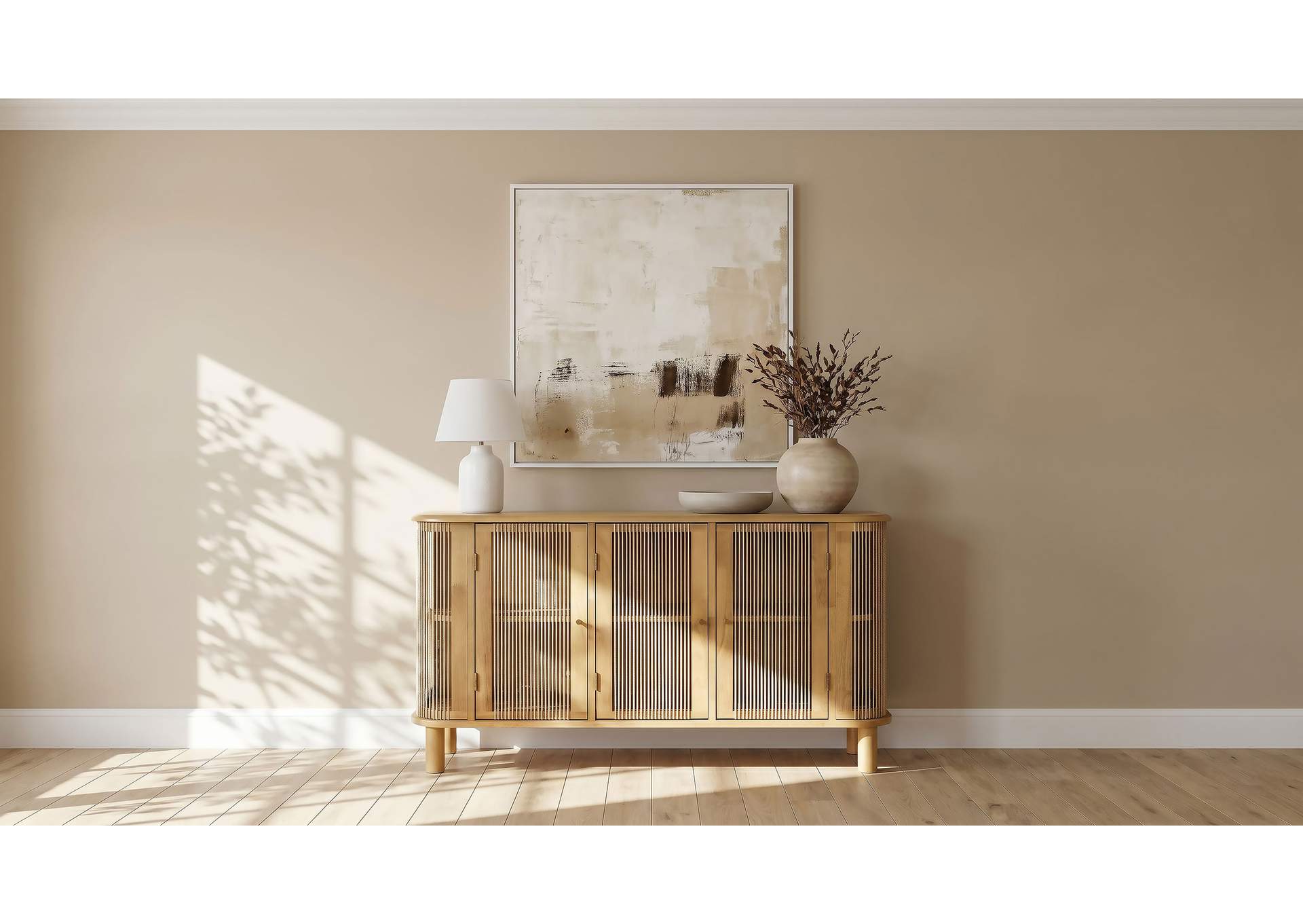 Ervine 3-Door Rope Panel Sideboard Accent Storage Cabinet Natural image 3