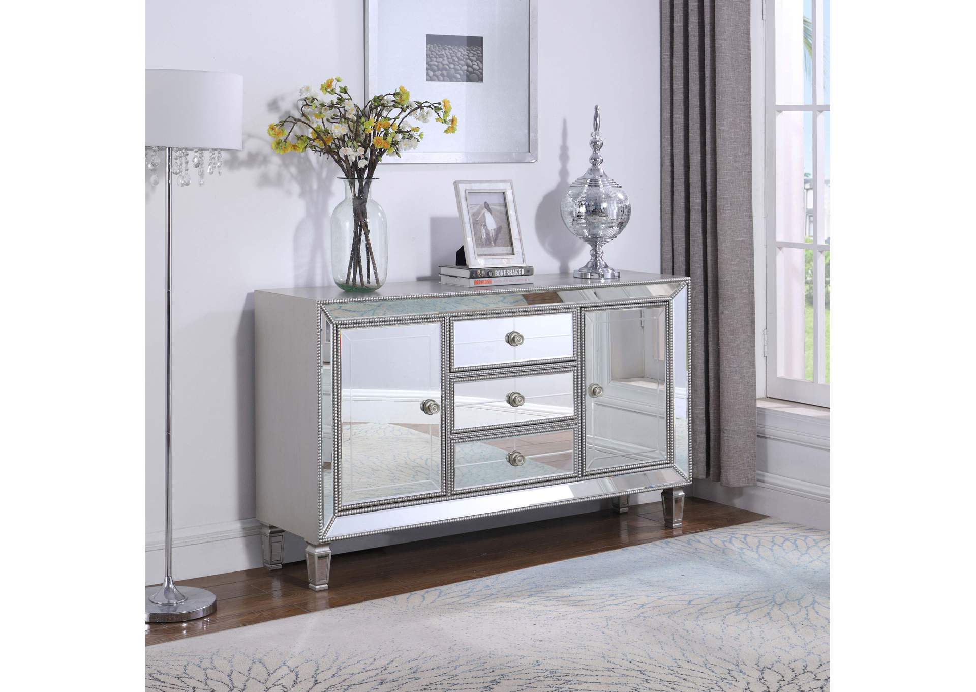 Leticia 3-drawer Mirrored Storage Accent Cabinet Silver
