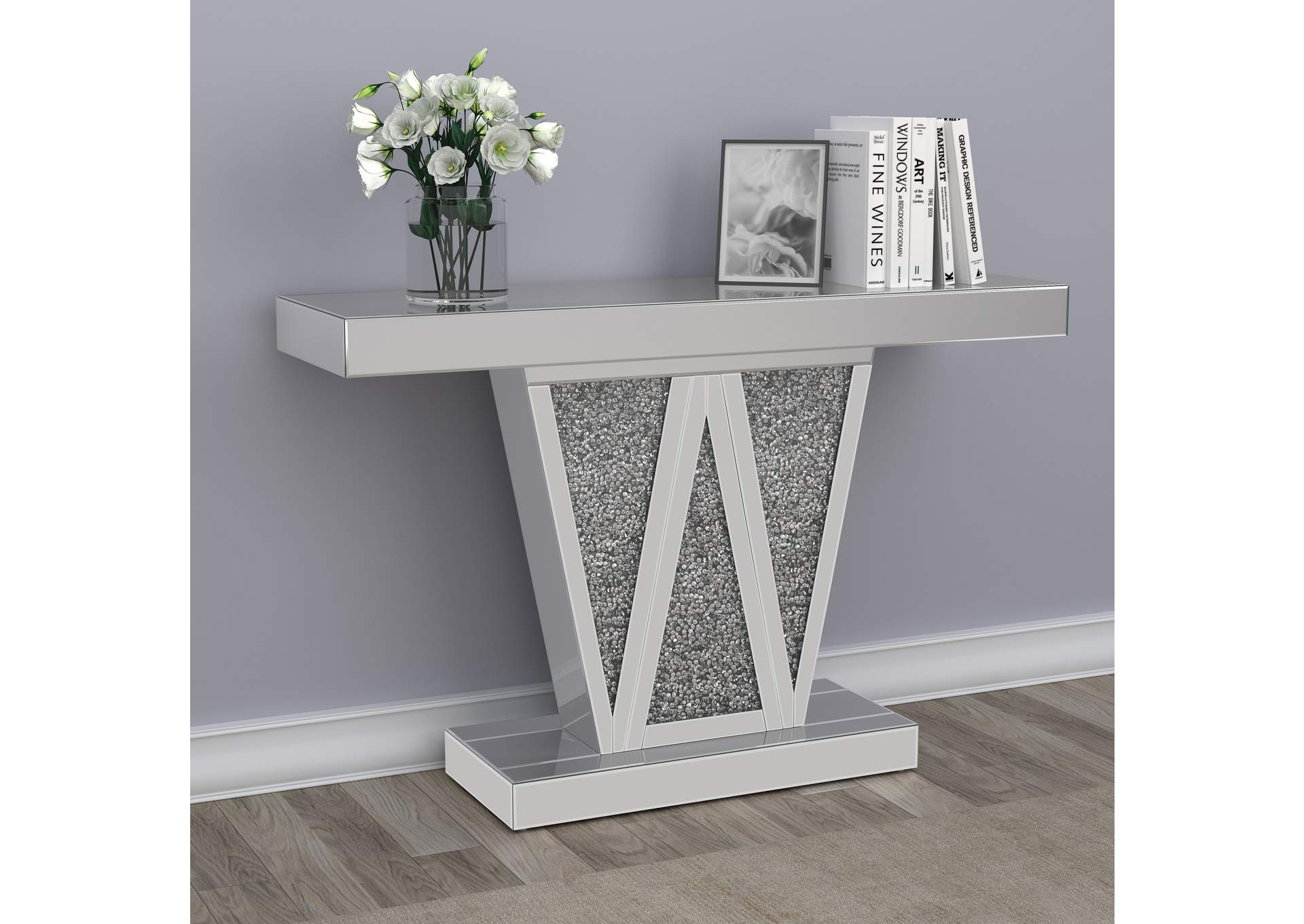 Crocus Rectangular Mirrored Entryway Console Table Silver