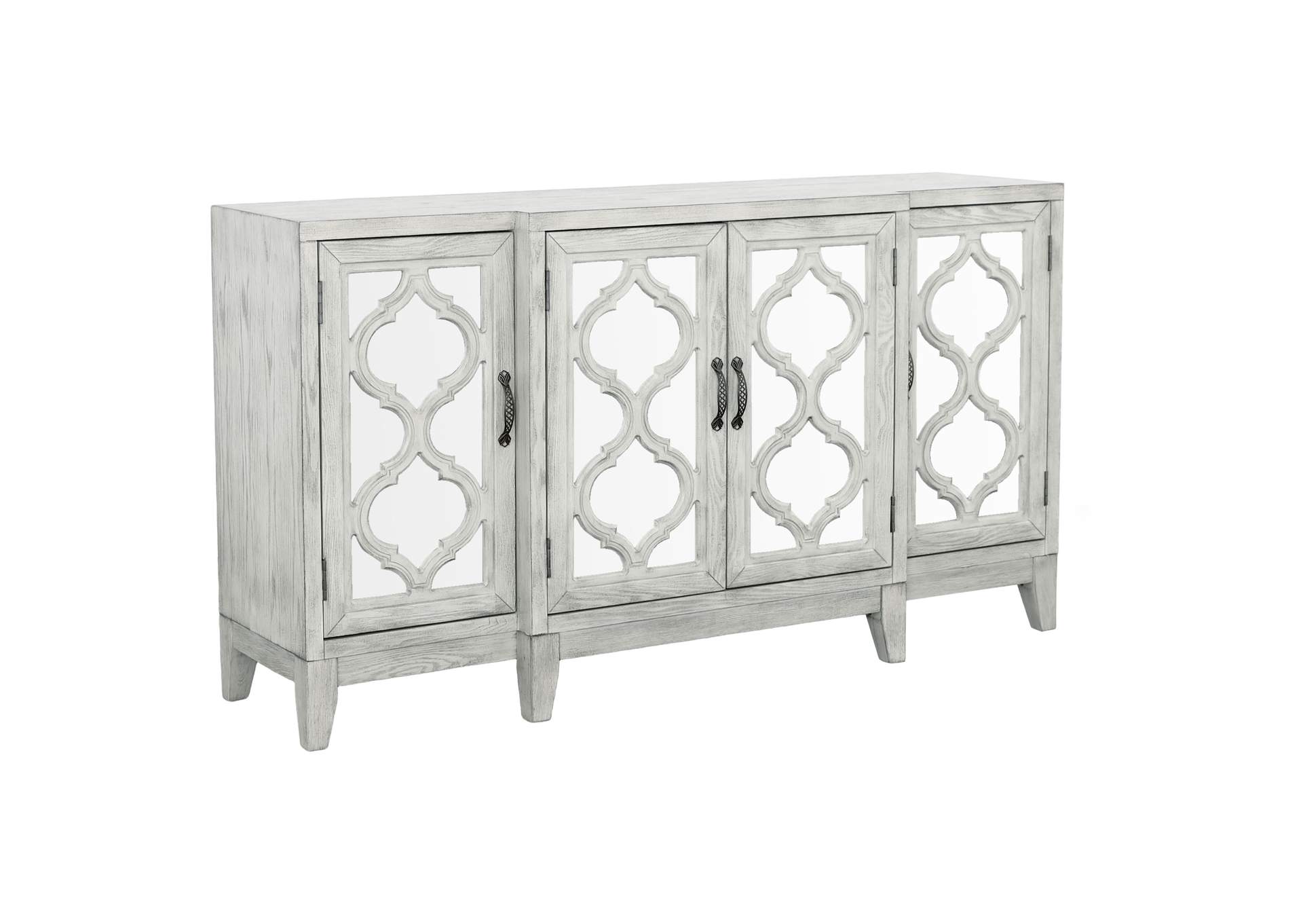 Mckellen 4-door Wood Trellis Accent Cabinet Distressed White